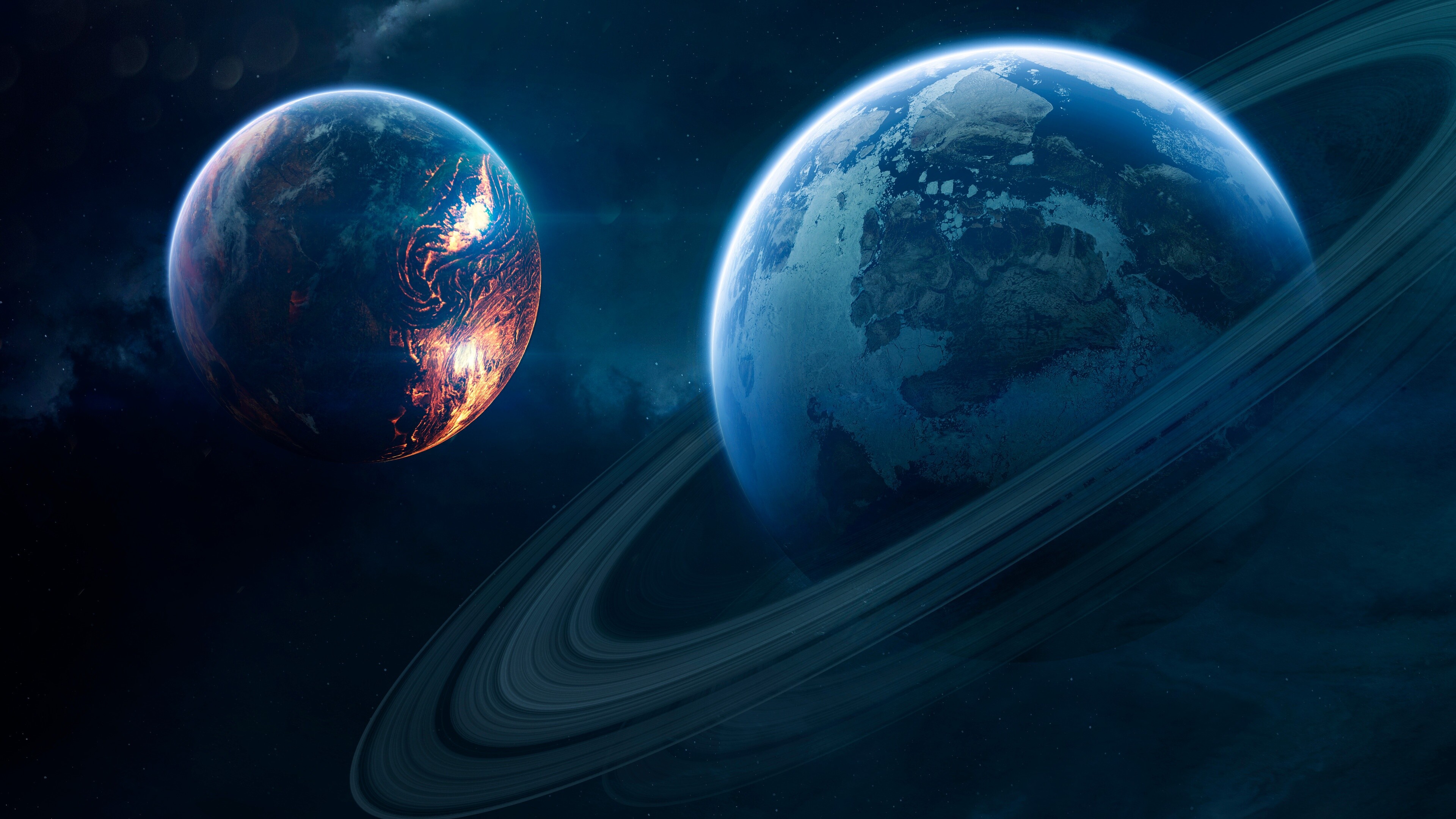 Planet: Saturn, Orbital ring, Red planet, Galaxy, Space. 3840x2160 4K Wallpaper.