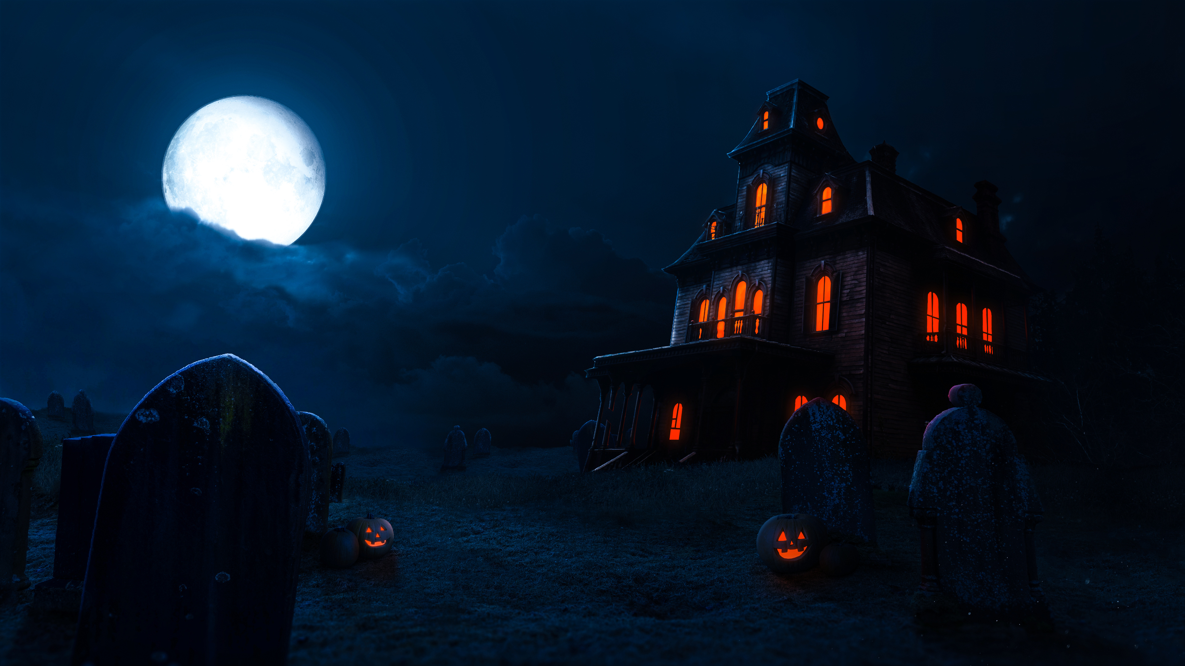 Halloween Haunted House, Spooky ambiance, Chills and thrills, Eerie atmosphere, 3840x2160 4K Desktop