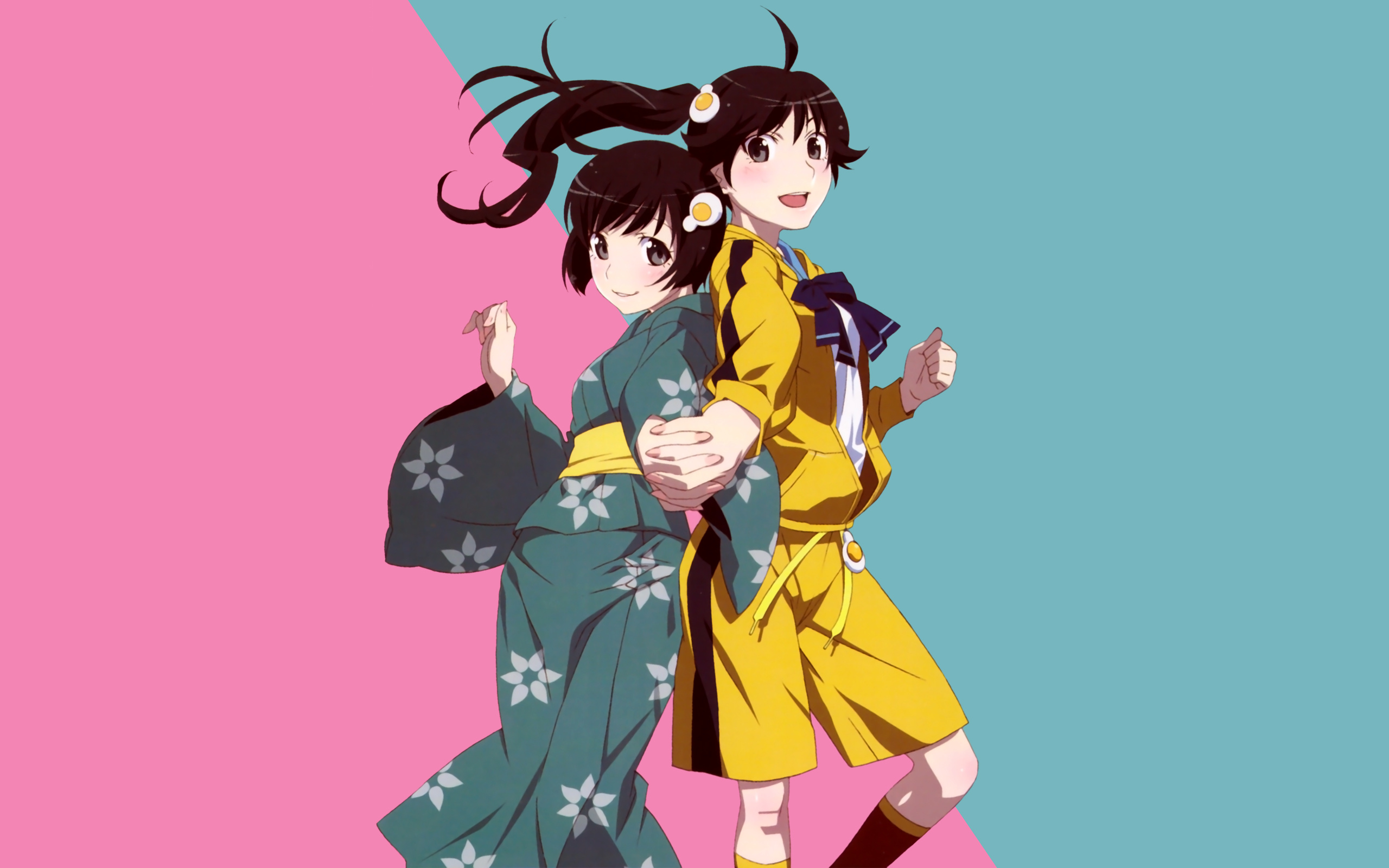 Monogatari girls, Simple background, Araragi sisters, Japanese culture, 2560x1600 HD Desktop