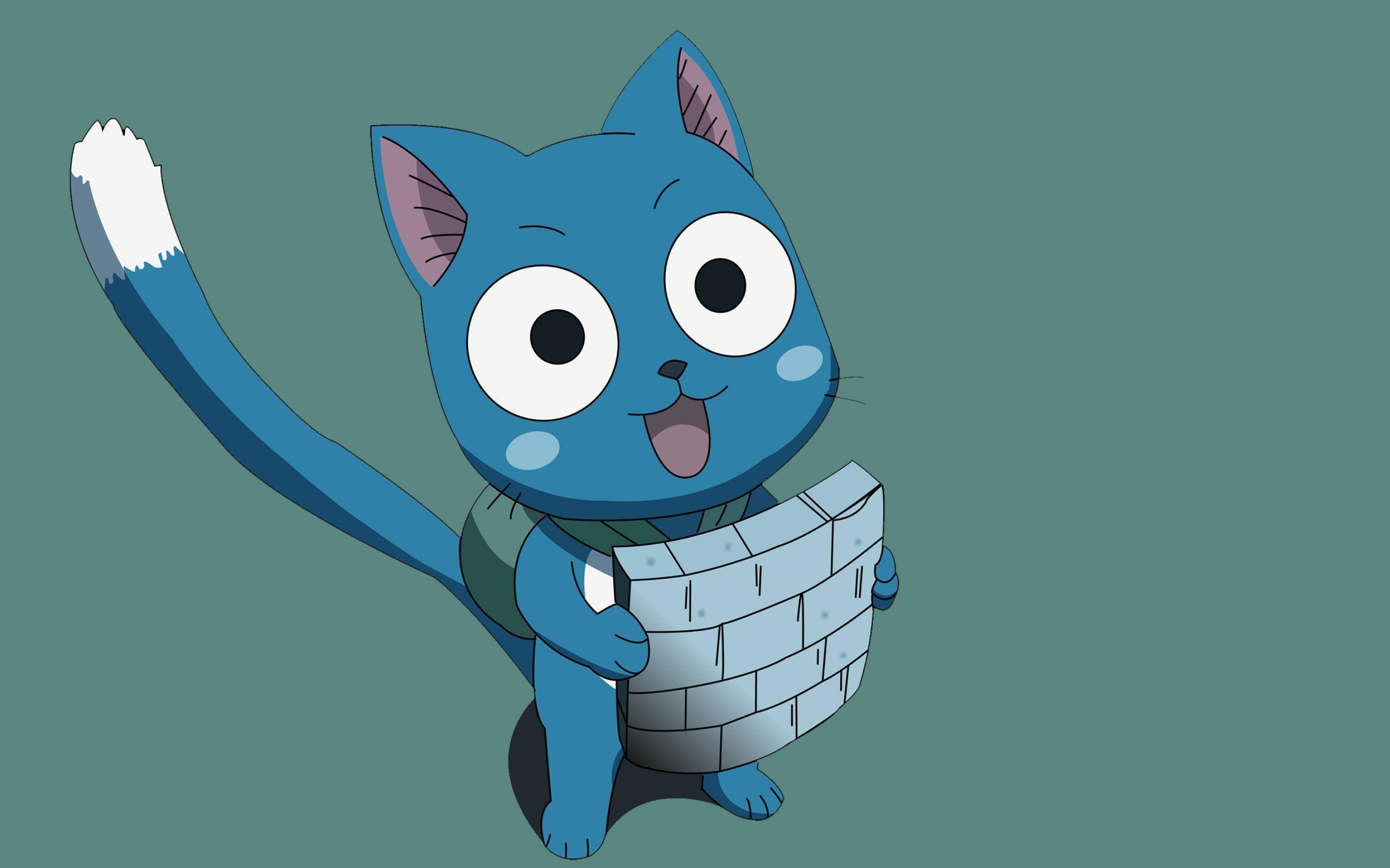 Happy (Fairy Tail): A small blue Exceed with a white stomach. 2880x1800 HD Wallpaper.
