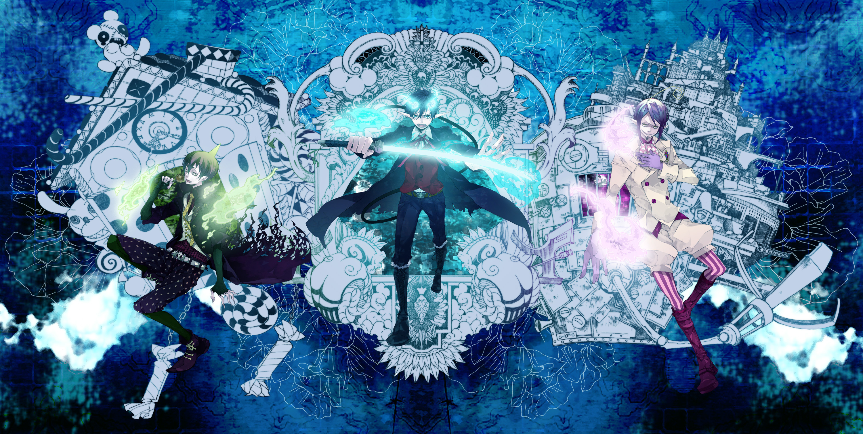 Blue Exorcist: Born the spawn of Satan, Decides to fight his origins, Rin Okumura. 3000x1510 HD Background.