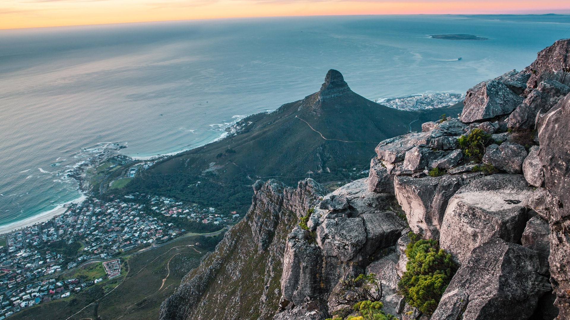 Table Mountain, Lions Head view, Cape Town aerial shot, South Africa windows, 1920x1080 Full HD Desktop