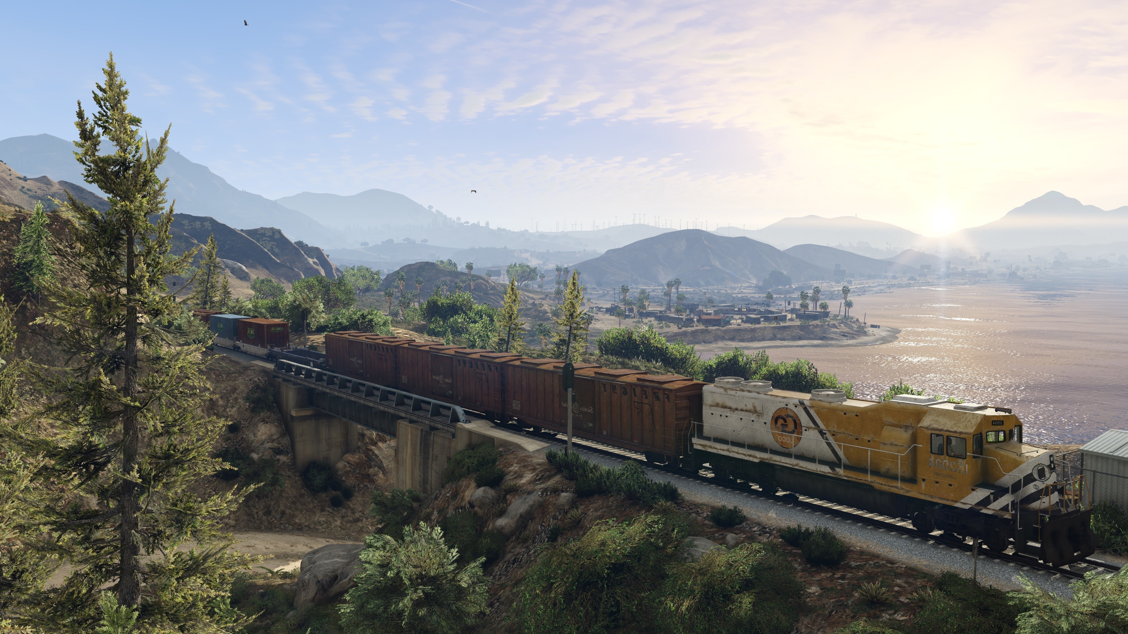 Train, Travel marvel, River backdrop, Grand Theft Auto inspiration, 3840x2160 4K Desktop