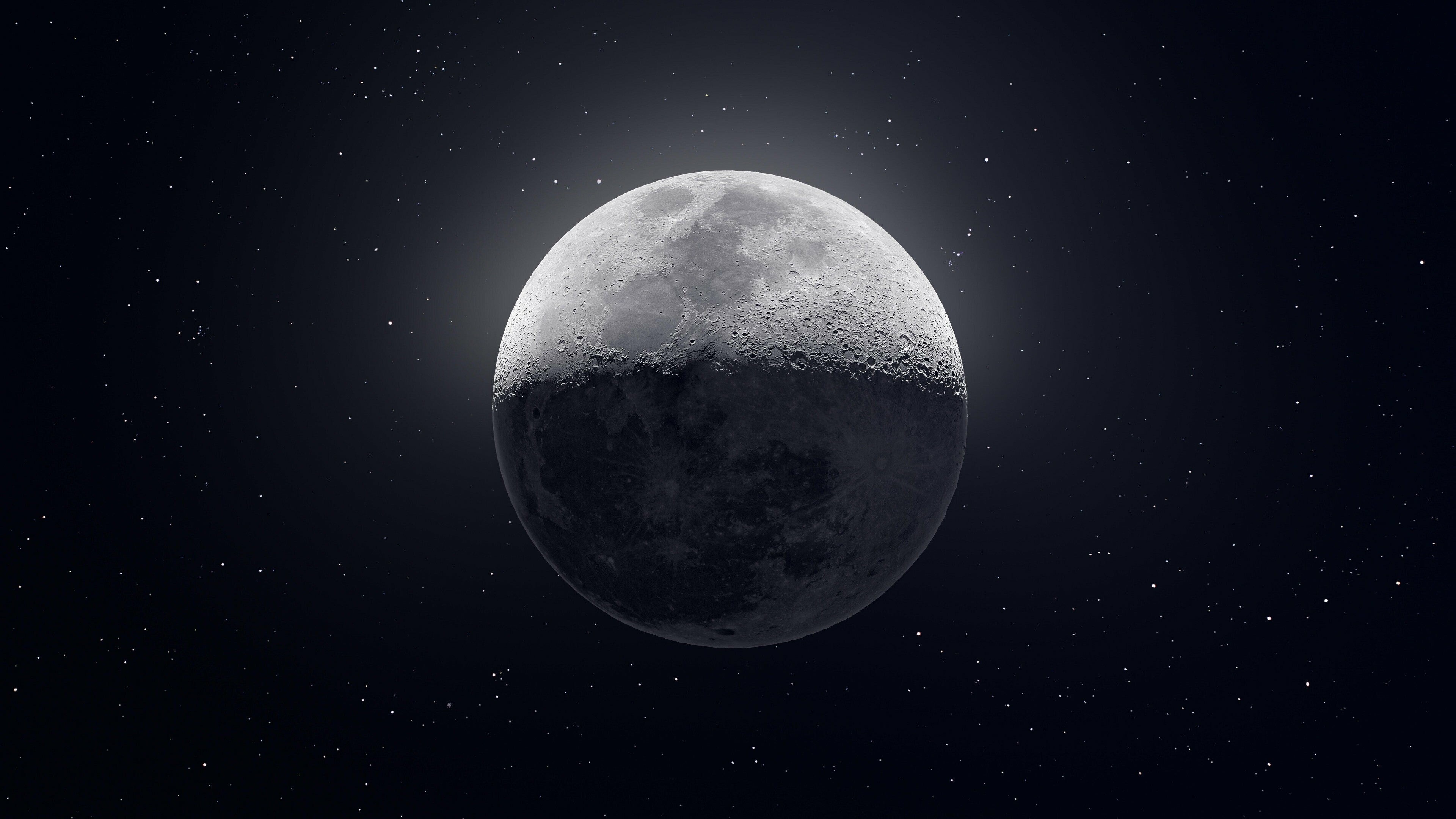 Moon: Earth's only natural satellite, Goes around the Earth at a distance of about 239,000 miles. 3840x2160 4K Wallpaper.