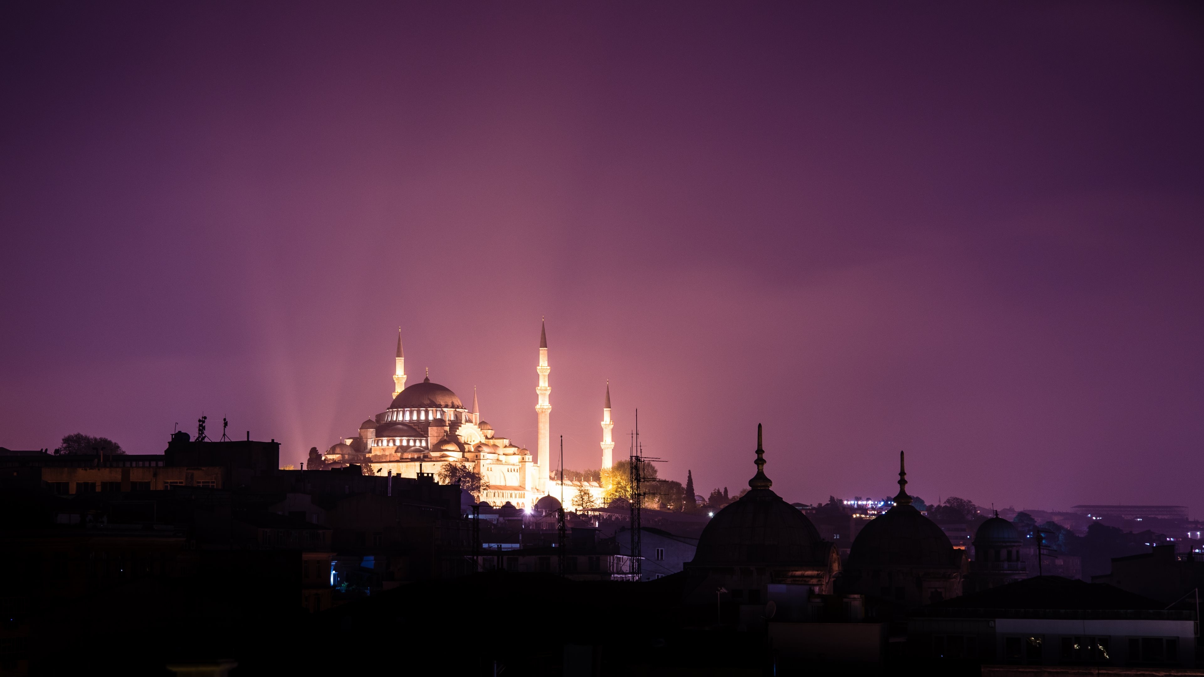 Night View, Blue Mosque, Wallpaper, Istanbul, 3840x2160 4K Desktop