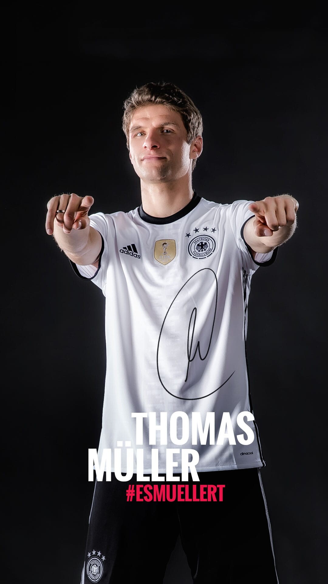 Germany Soccer Team: Thomas Muller, An attacking midfielder, second striker and center-forward, Bayern Munich. 1080x1920 Full HD Background.