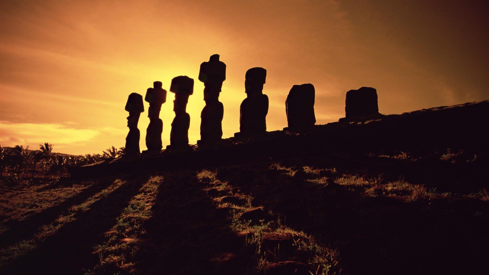 Mysterious monolithic statues, Polynesian civilization, Scenic Rapa Nui, Stone giants, 1920x1080 Full HD Desktop