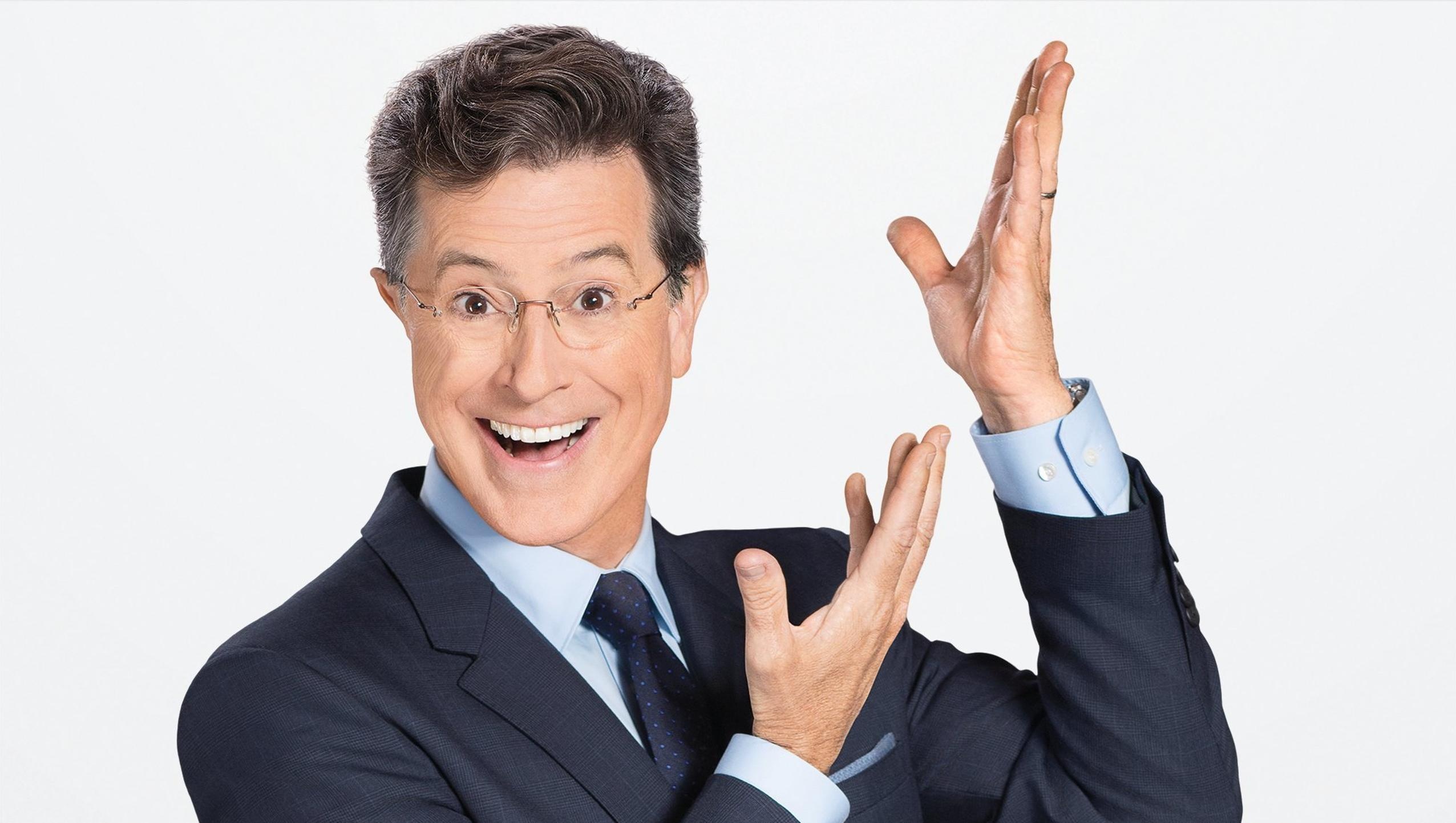 Late Show with Stephen Colbert, Desktop wallpaper, Movie-themed design, Stephen Curry cameo, 2560x1450 HD Desktop