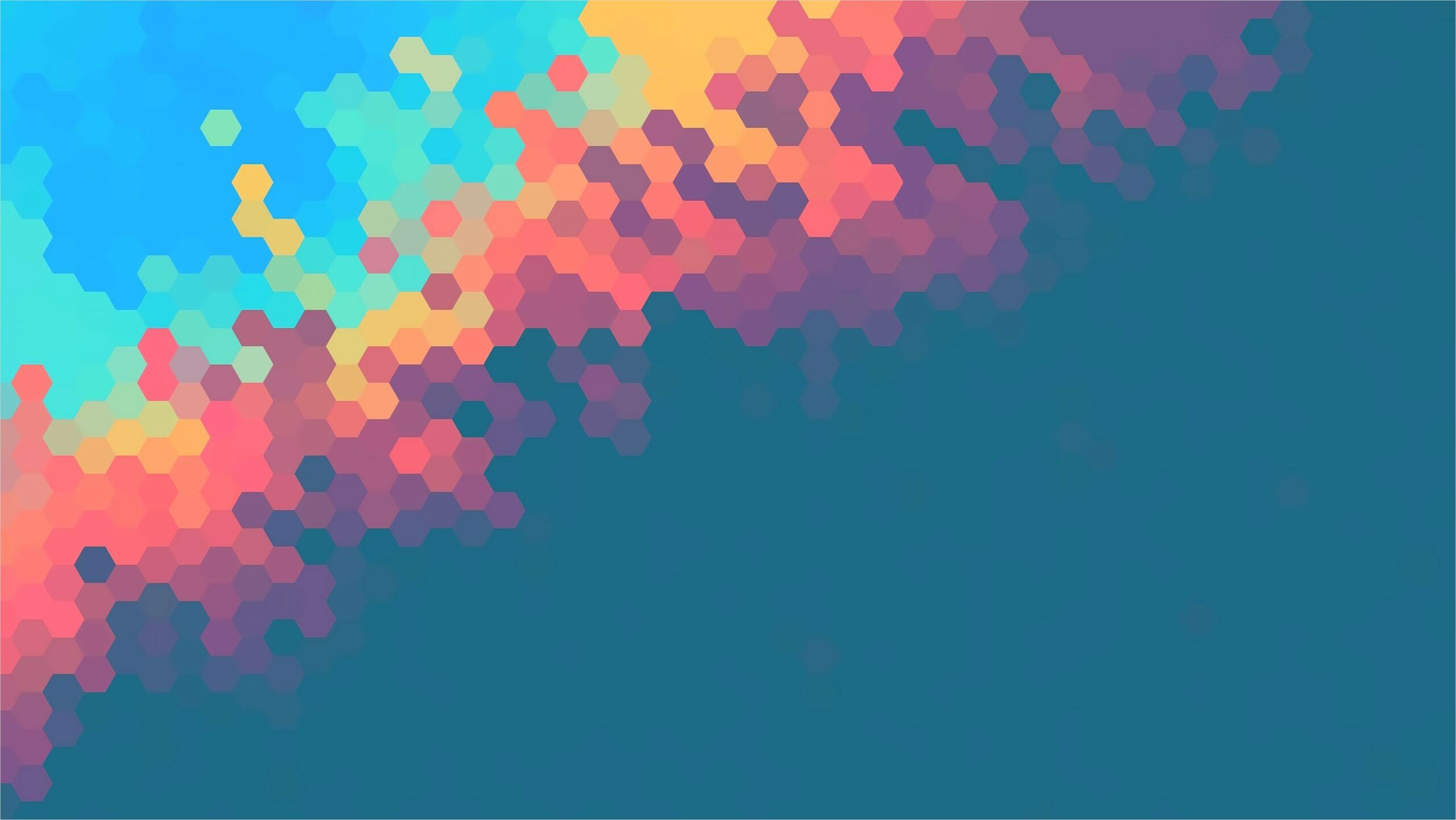 Geometry: Colorful hexagons, Gradient, Obtuse angles. 2560x1450 HD Wallpaper.