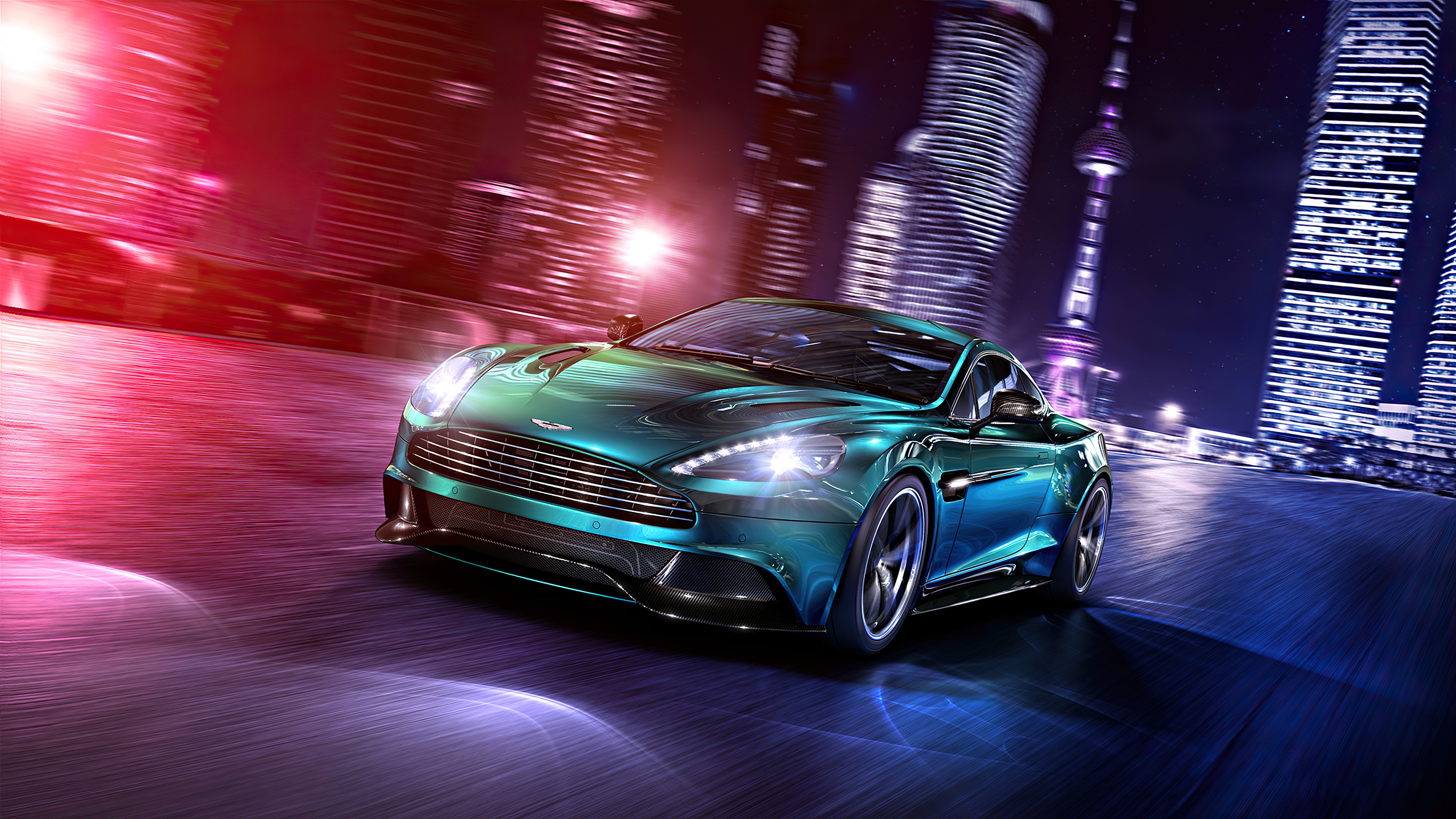 Aston Martin Vanquish, City reflections, HD wallpapers, Aston Martin elegance, 3840x2160 4K Desktop