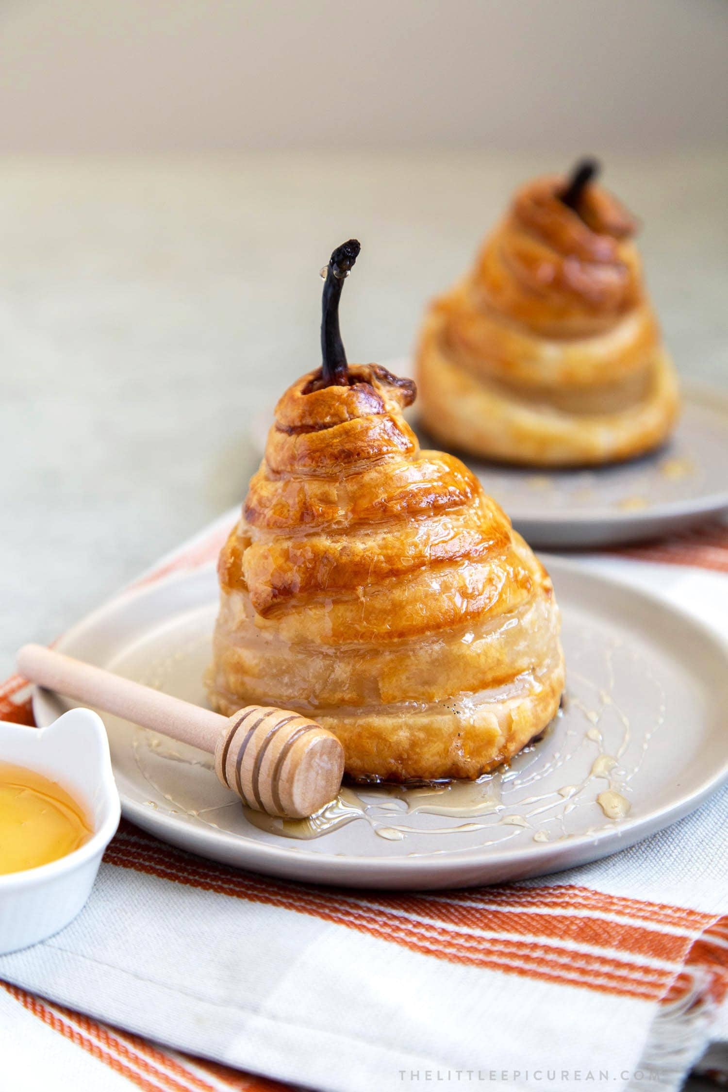 Pastry: Poached pear puff, A yeast dough is layered with butter. 1500x2250 HD Background.