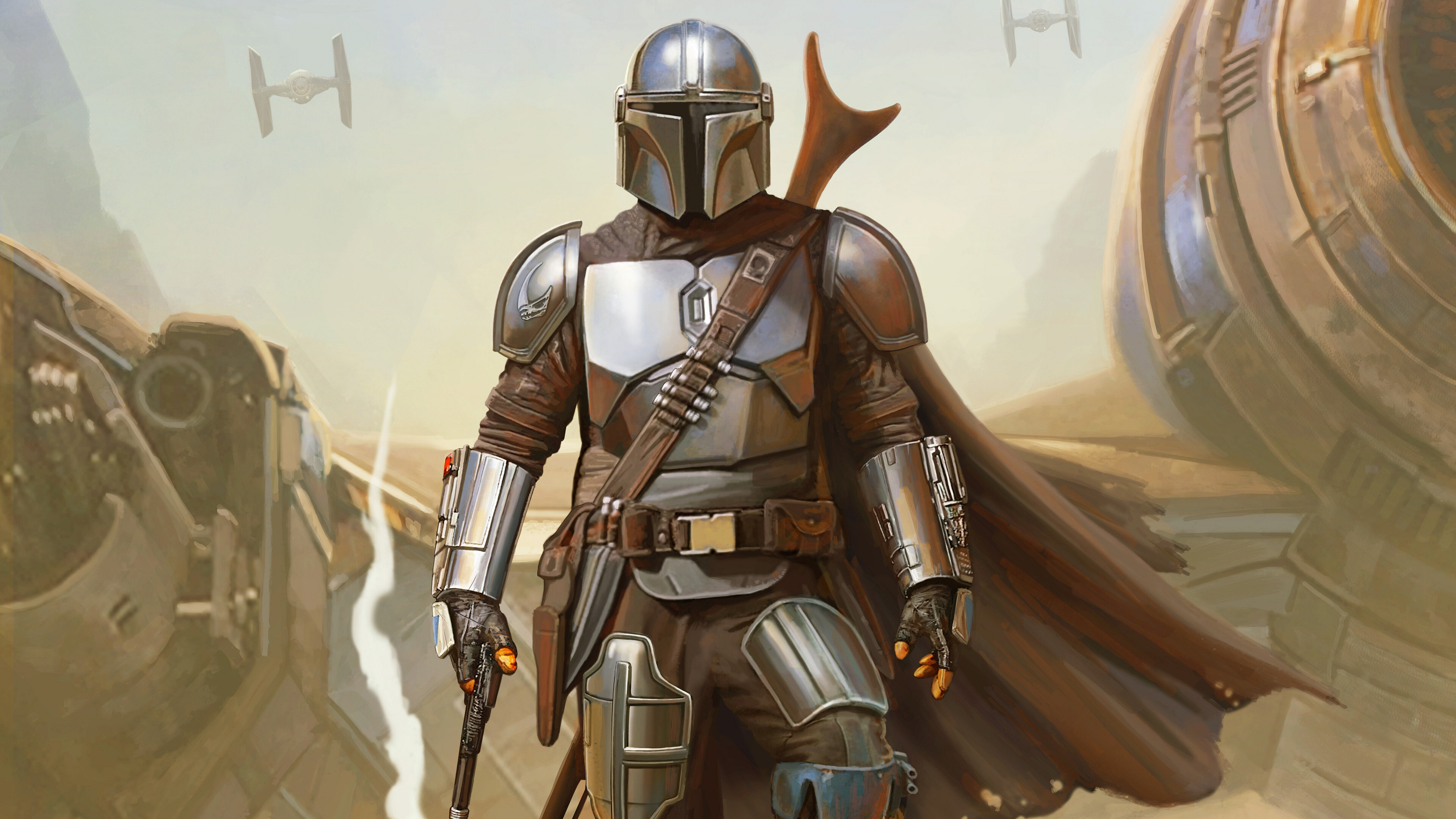 The Mandalorian: A tough, resourceful, and efficient warrior, Star Wars protagonist. 3840x2160 4K Background.
