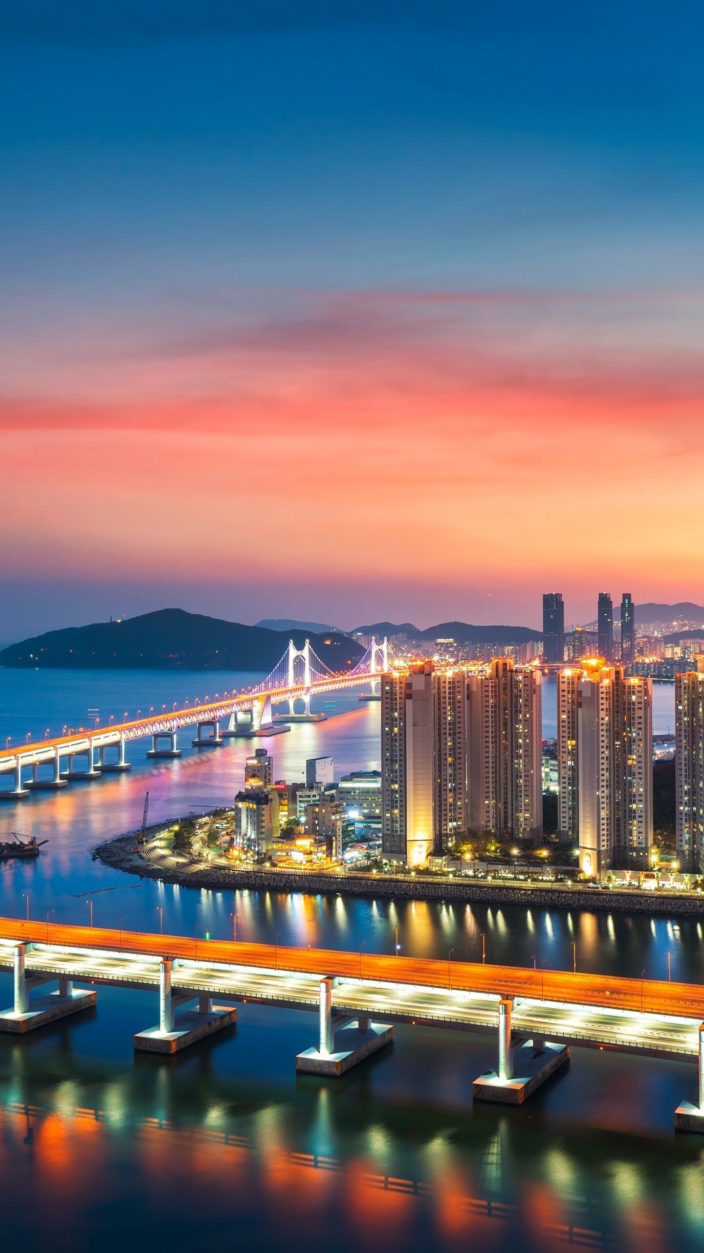 Korea: Diamond Bridge, A suspension bridge located in Busan. 1440x2560 HD Wallpaper.