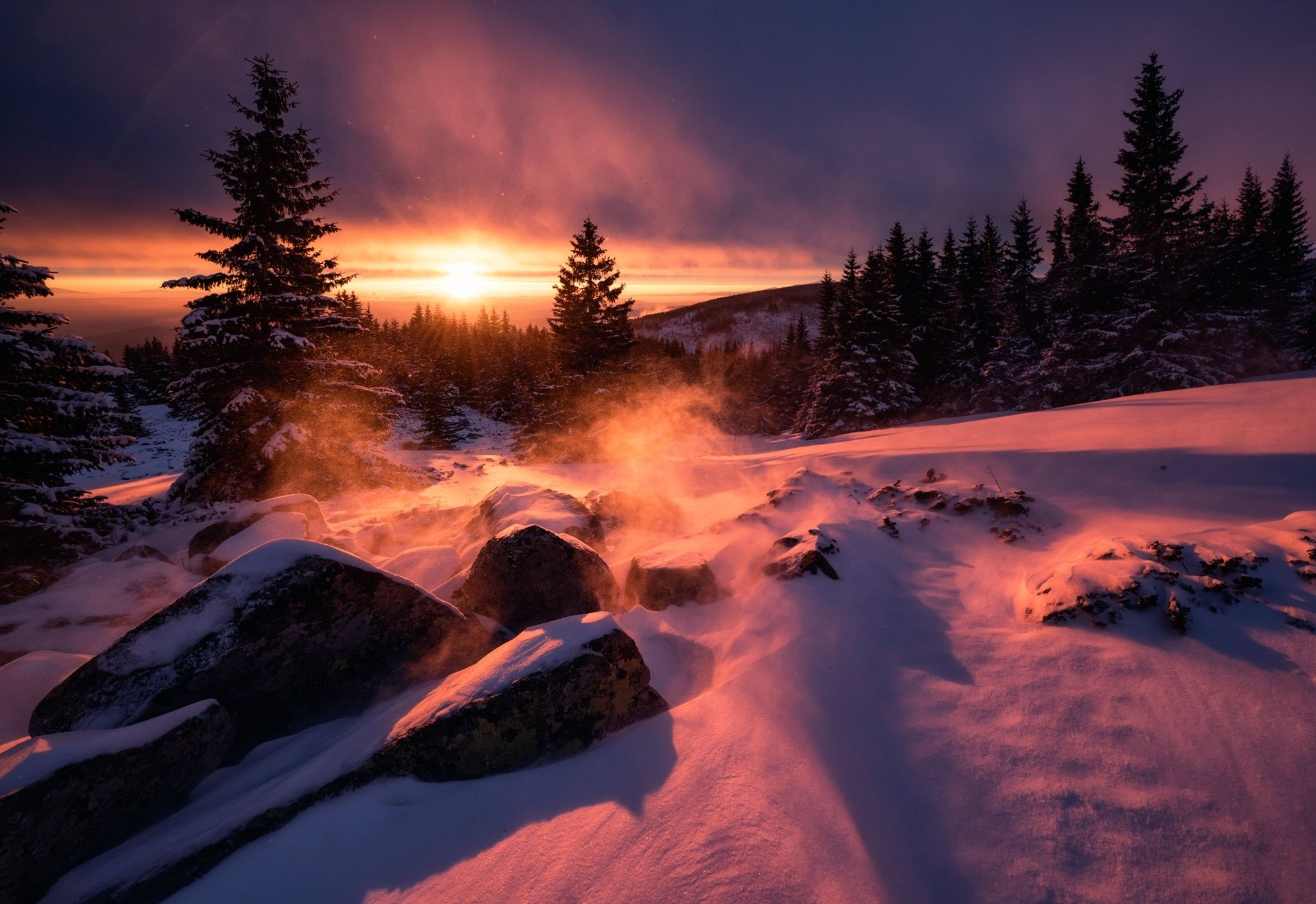 Snow, Snow Sunset, Wallpapers, 2050x1410 HD Desktop