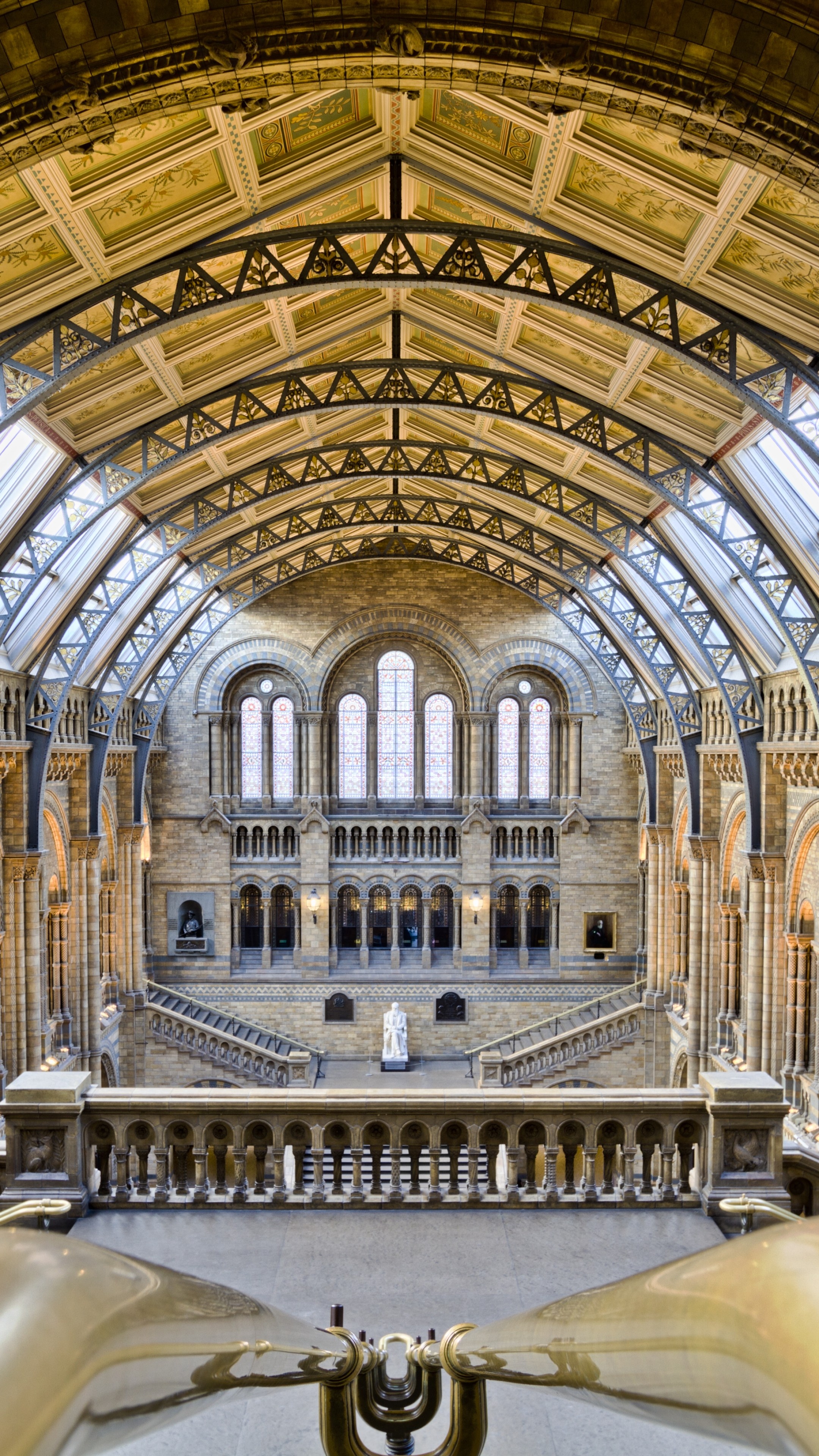Gothic Architecture: Natural History Museum, London, The rib vault, Stained-glass windows, Symmetry. 2160x3840 4K Background.