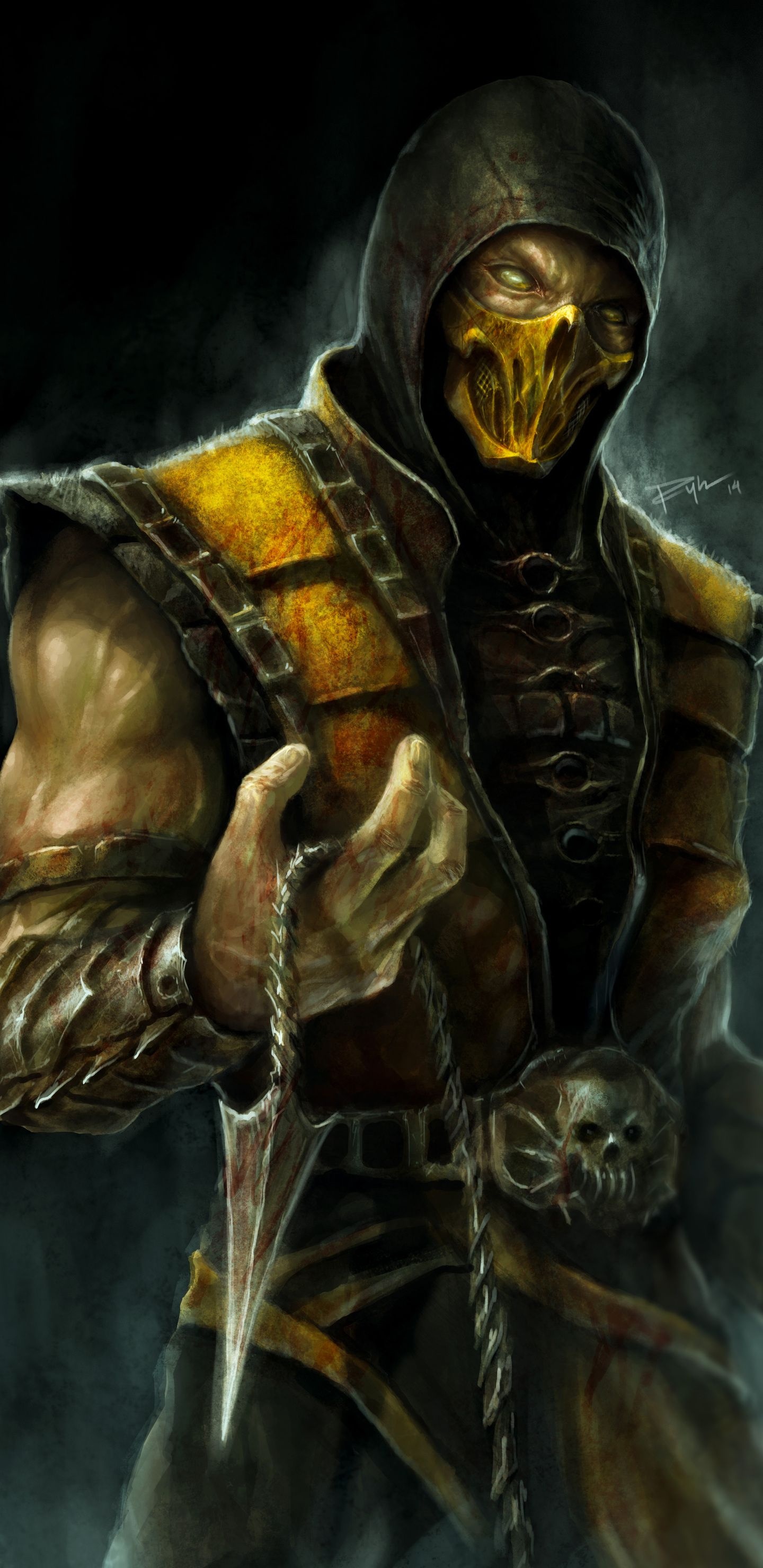 Scorpion, Mortal Kombat X, 4K artwork, Stunning visuals, 1440x2960 HD Phone