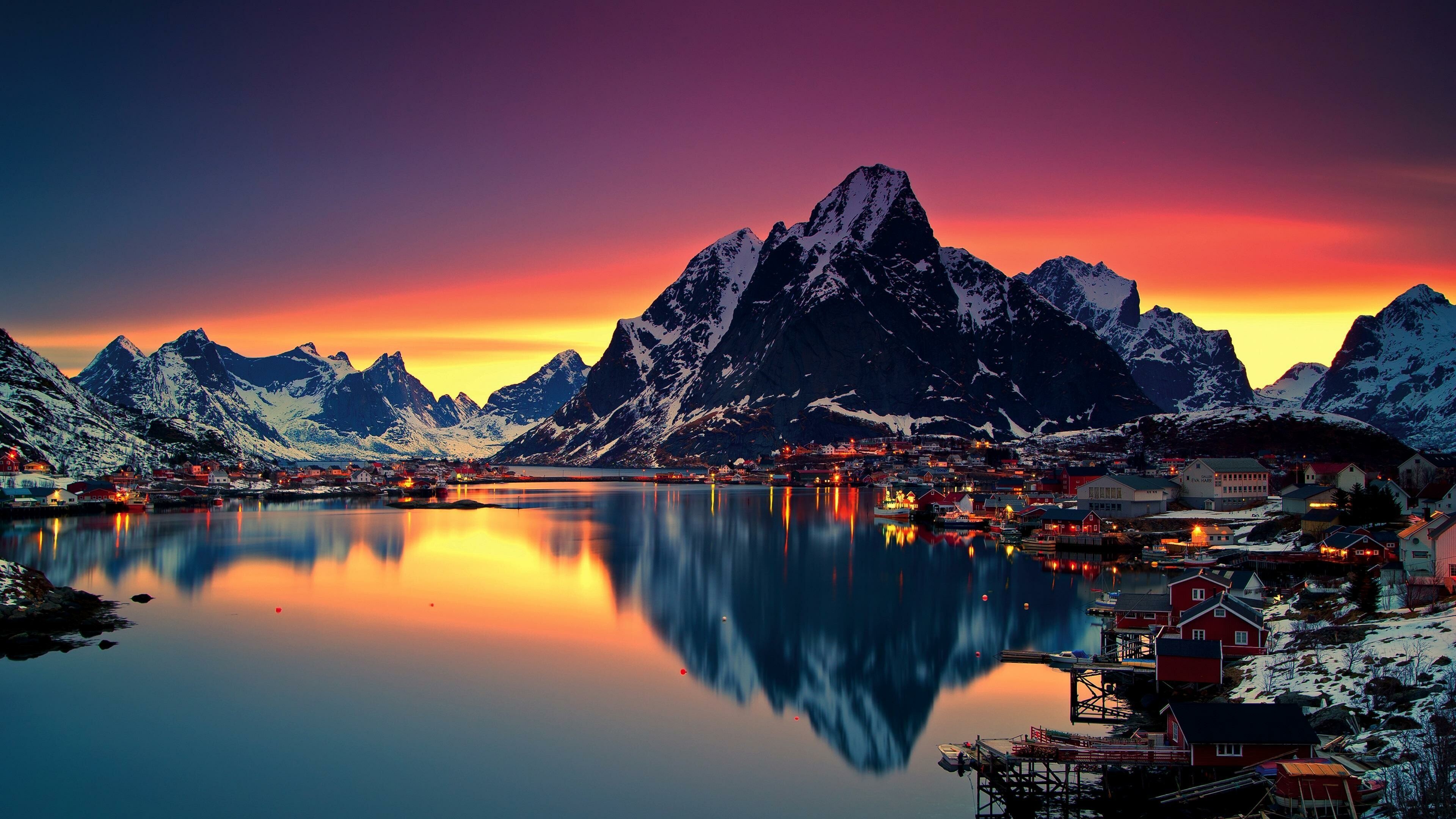 Norway: Lofoten, A Nordic country in Northern Europe, Highland, Scenery. 3840x2160 4K Background.