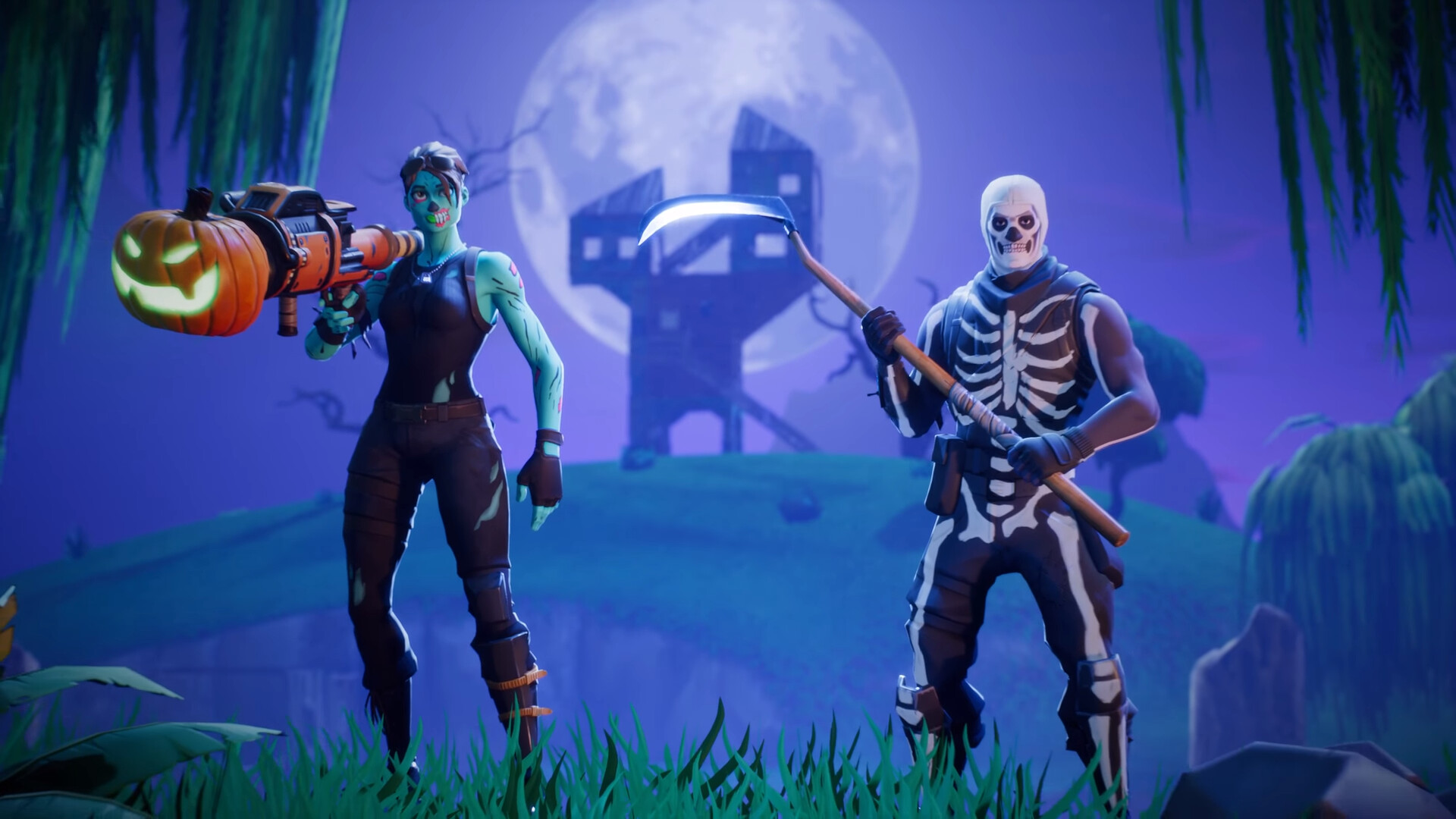 Fortnite: Players collaborate to survive in an open-world environment, by battling other characters. 1920x1080 Full HD Background.