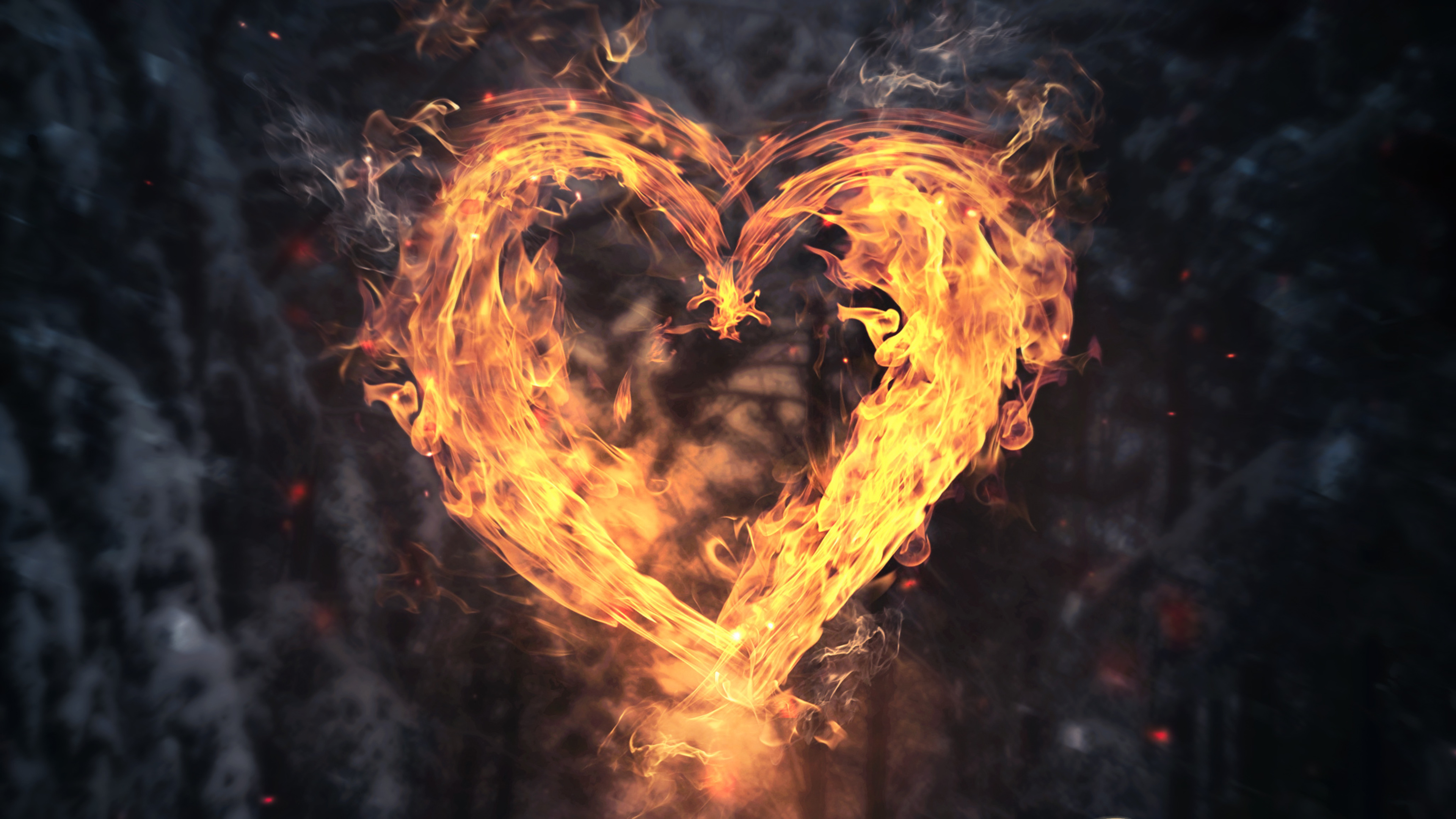 Heart Shape, Burning heart, Powerful image, 3840x2160 4K Desktop