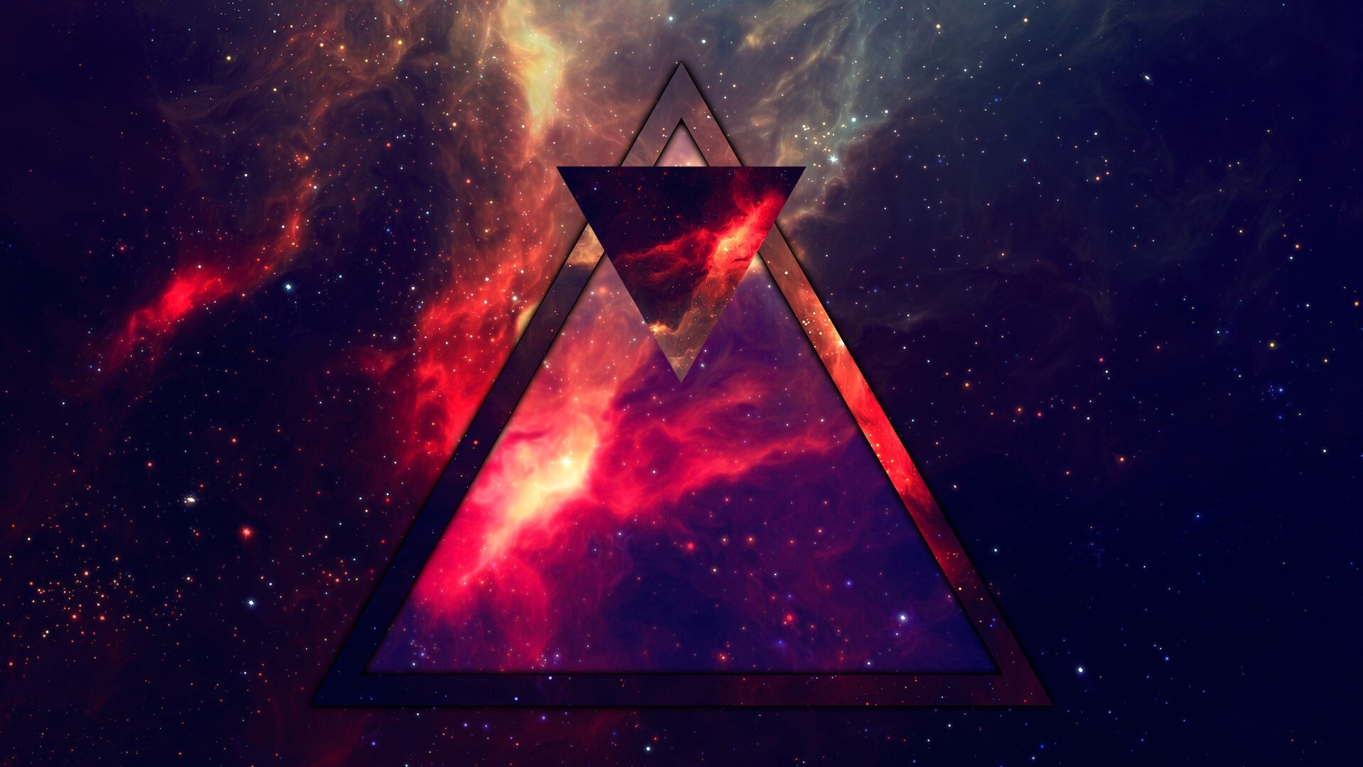 Triangle: Abstract, Space, Nebula, Symmetry, Geometric figures. 1920x1080 Full HD Background.