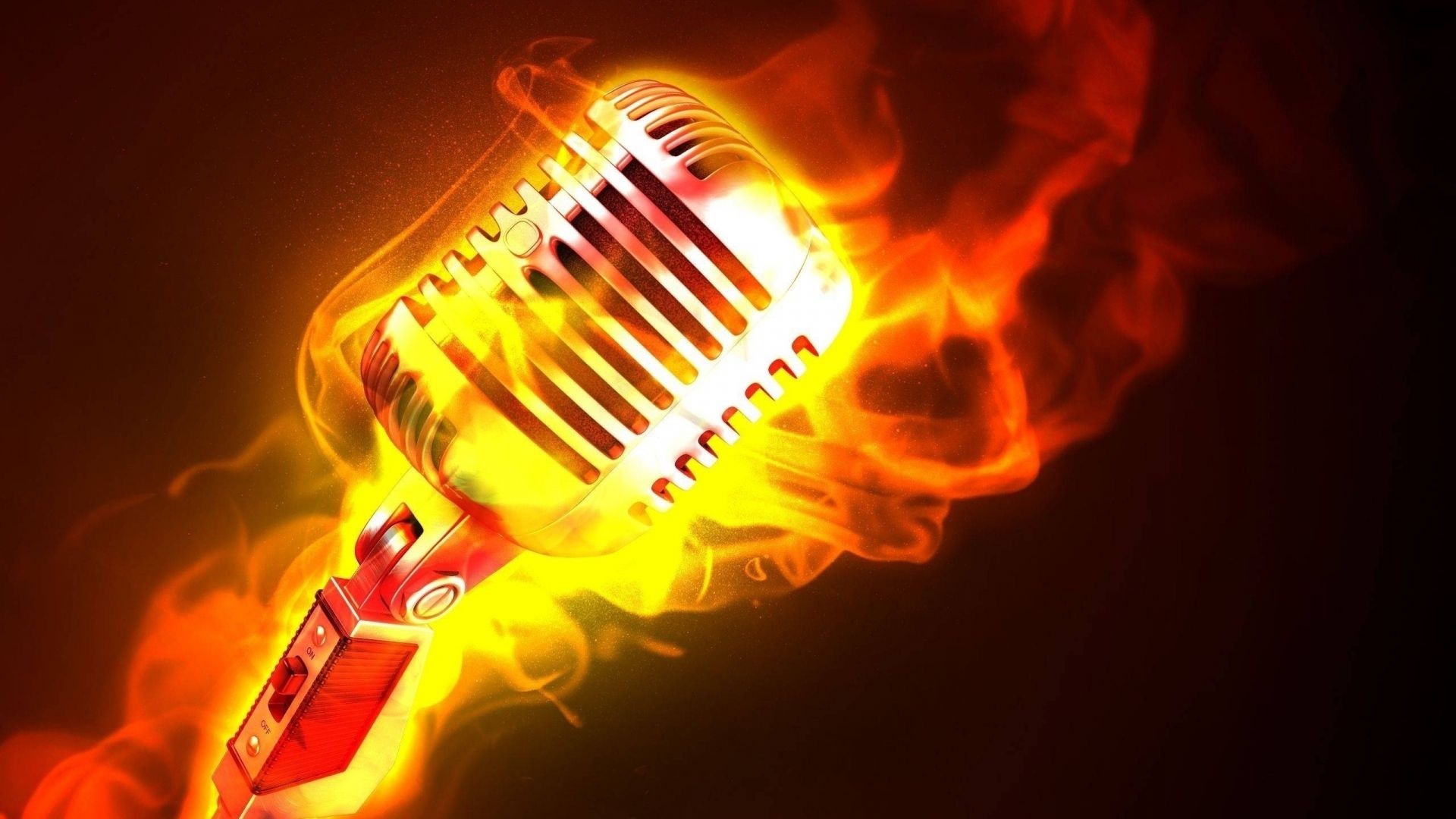 Karaoke: Shure Brothers microphone, Singing along to a music track. 1920x1080 Full HD Background.