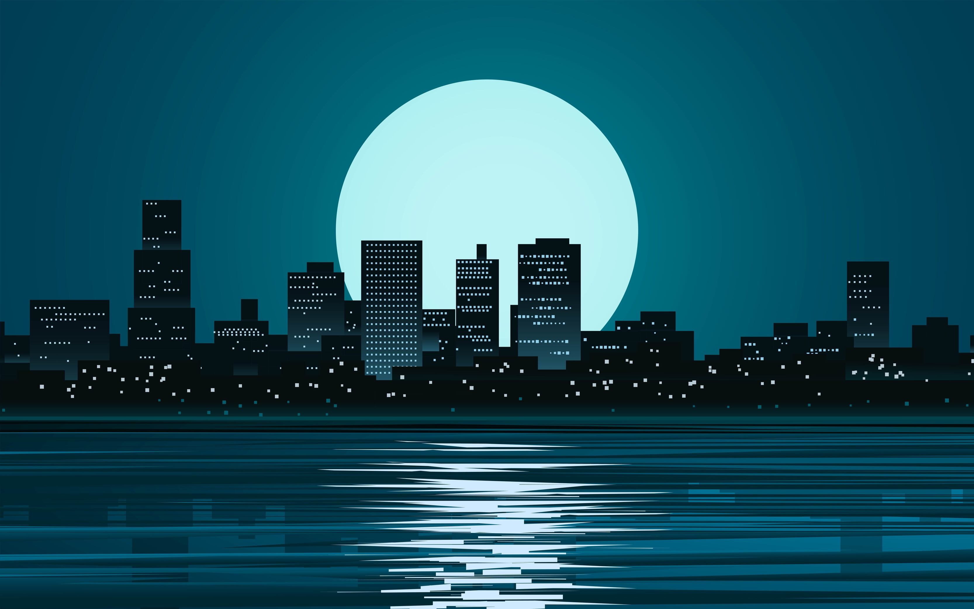Cartoon Skyline, Night with moonlight, 3340x2090 HD Desktop