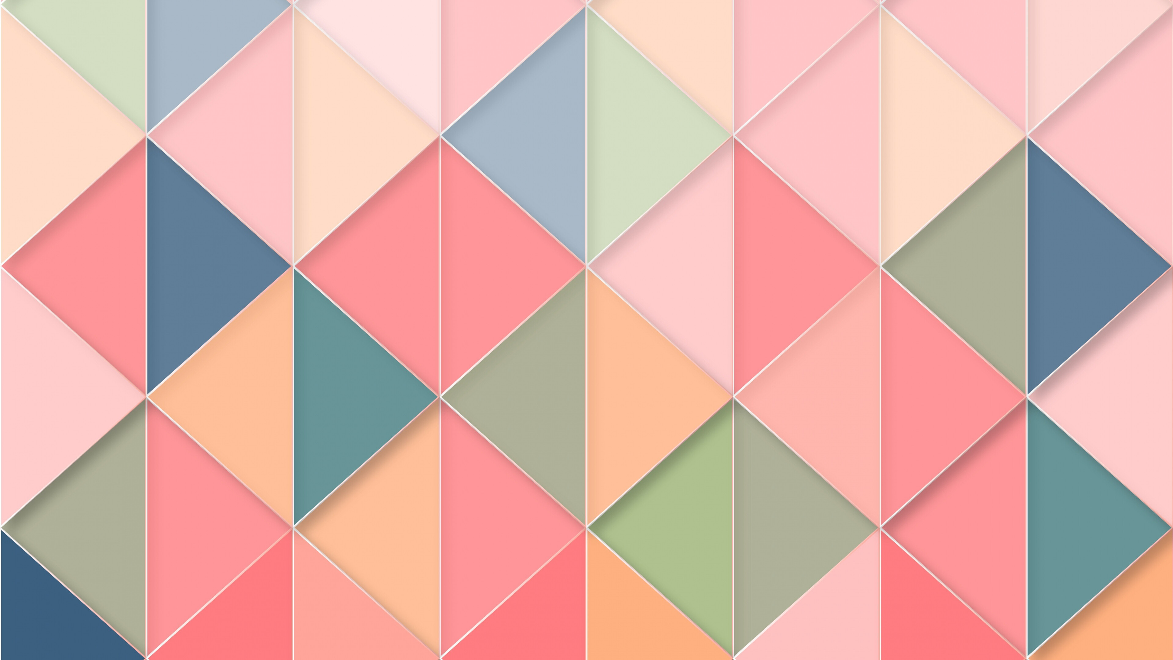 Geometric Abstract: Obtuse angled triangles, Rhombus, Squares, Multicolored. 3840x2160 4K Background.