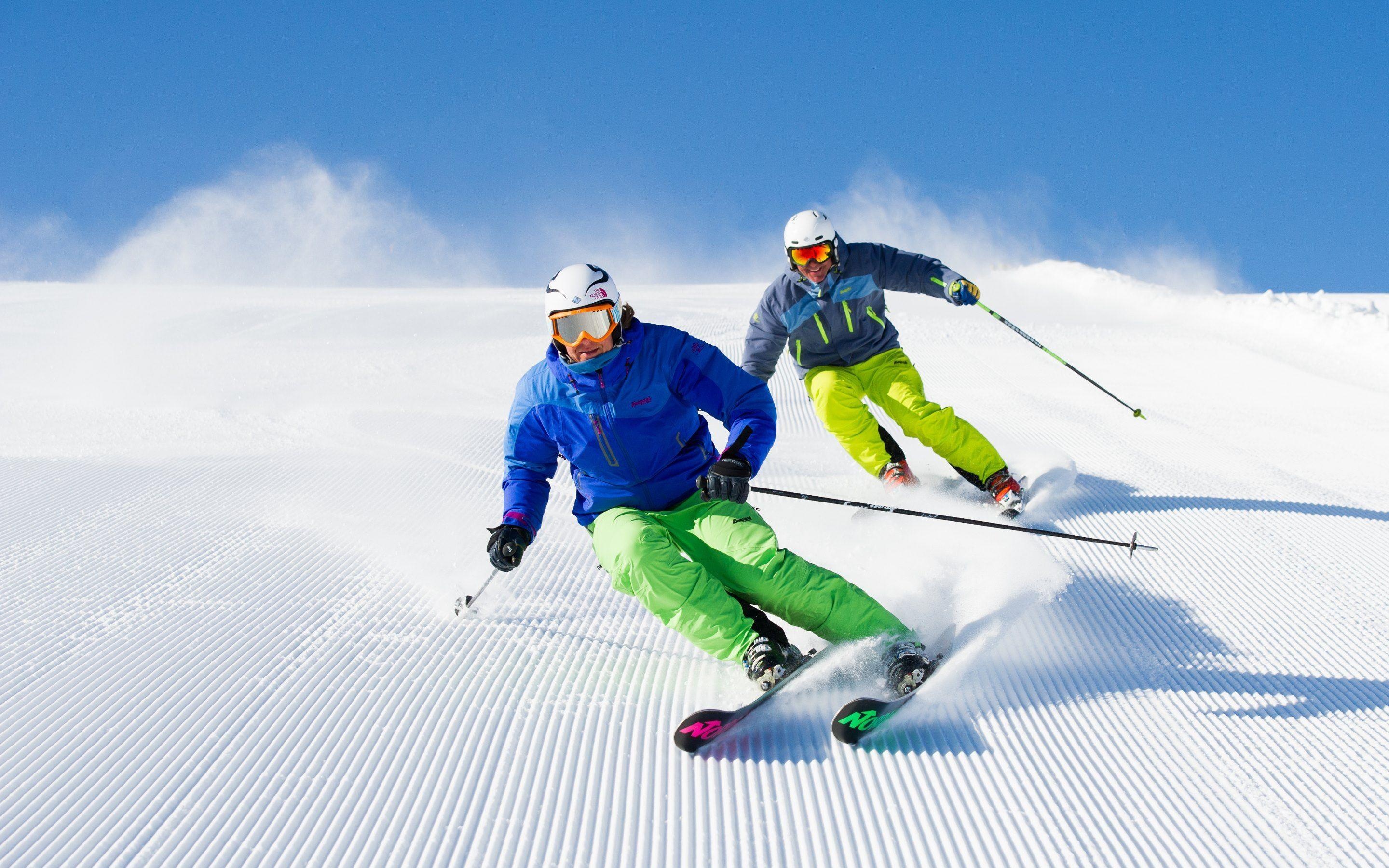 Skiing: The sport of gliding on snow, Downhill, Slalom, Winter activity. 2880x1800 HD Background.