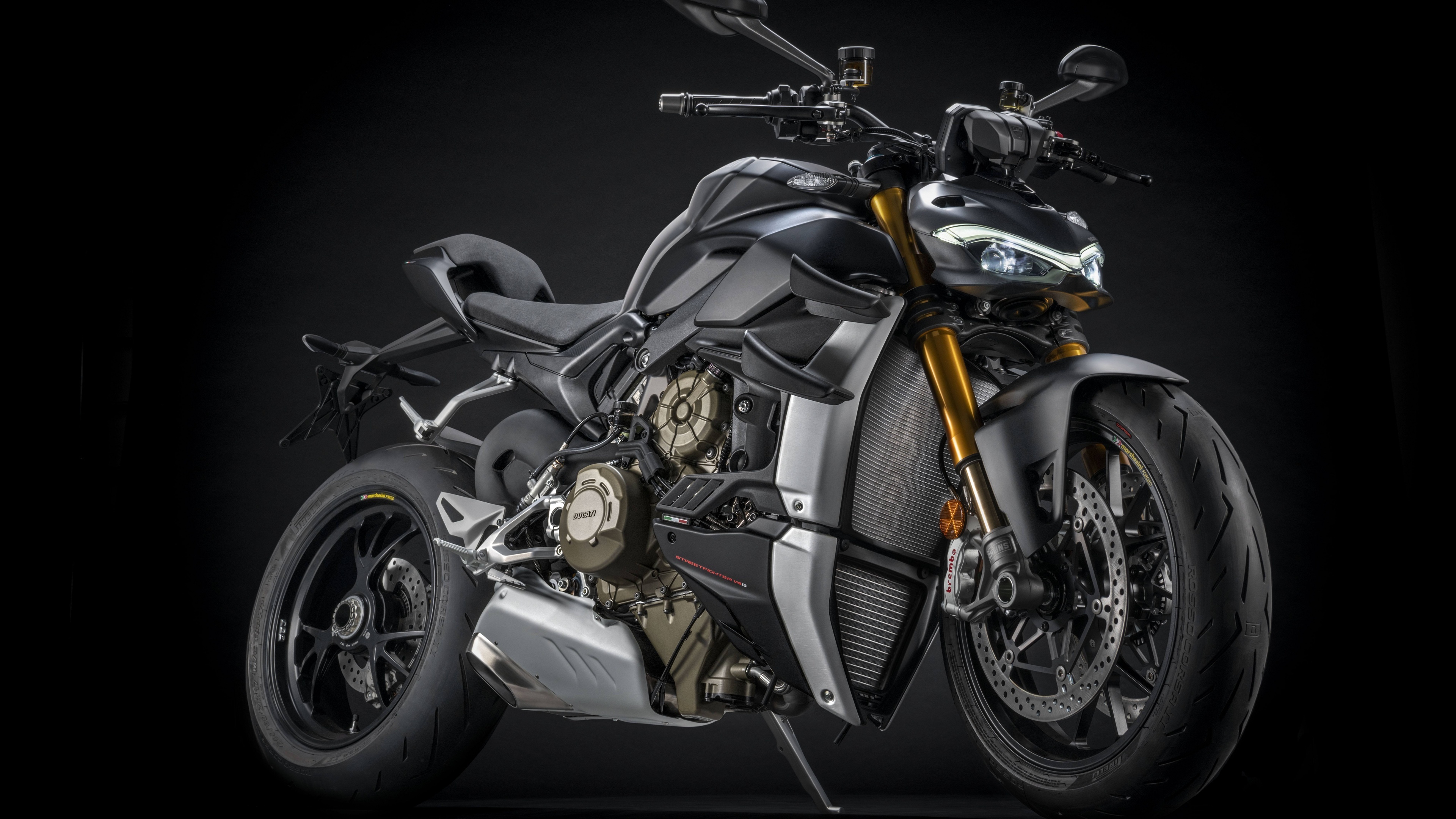 Ducati Streetfighter, Dark stealth wallpaper, 2021 model, Blackdark background, 3840x2160 4K Desktop