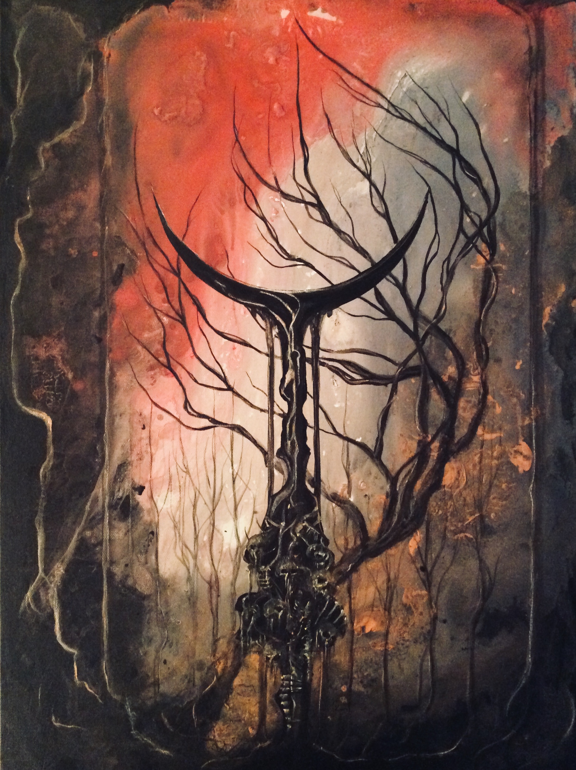 Gothic Art: Dark Abstract Illustration, Sculls, Tree, Crucible of Man’s Destruction. 1860x2490 HD Wallpaper.