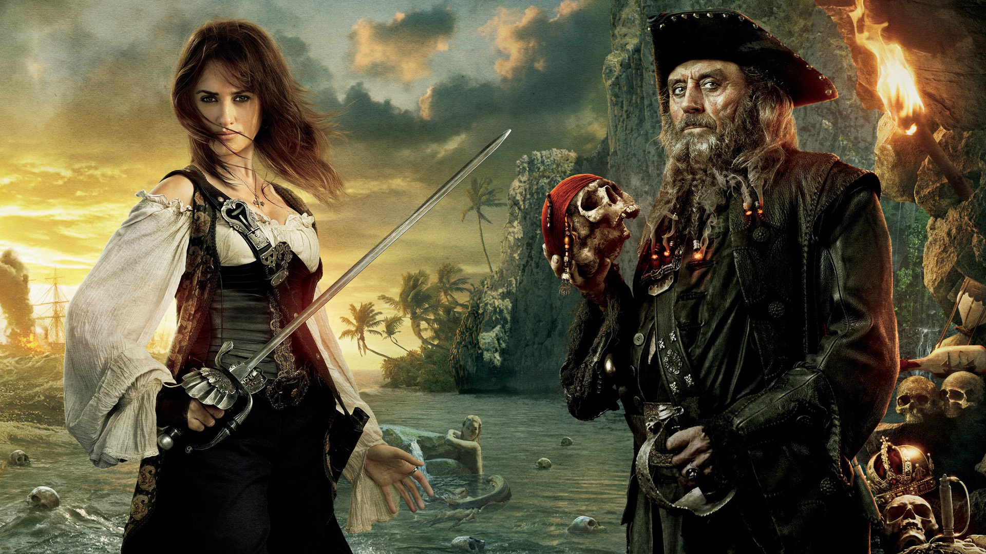 Ian McShane, Pirates of the Caribbean, Penelope Cruz, Blackbeard, 1920x1080 Full HD Desktop
