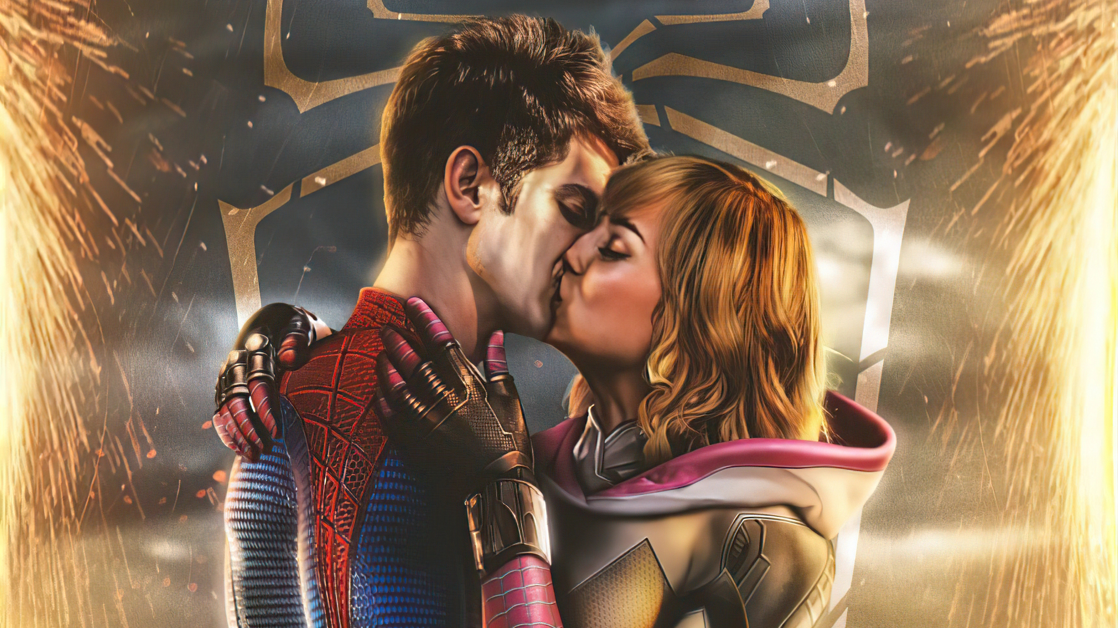 Kissing wallpaper, Intimate moment, Spider-Man and Gwen Stacy, Love and passion, 3610x2030 HD Desktop