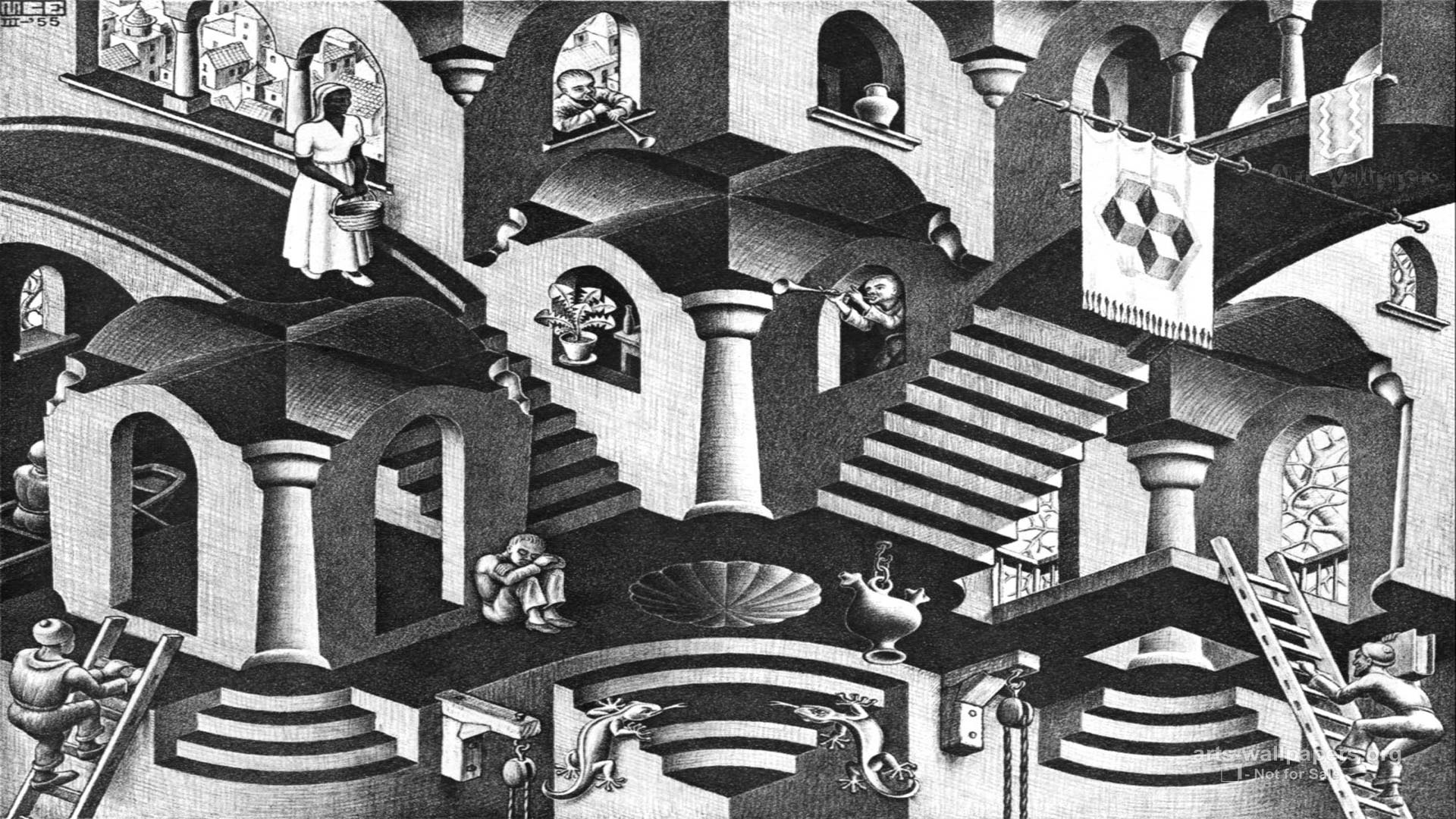 Escher paintings, Art masterpieces, Captivating visuals, Unique style, 1920x1080 Full HD Desktop
