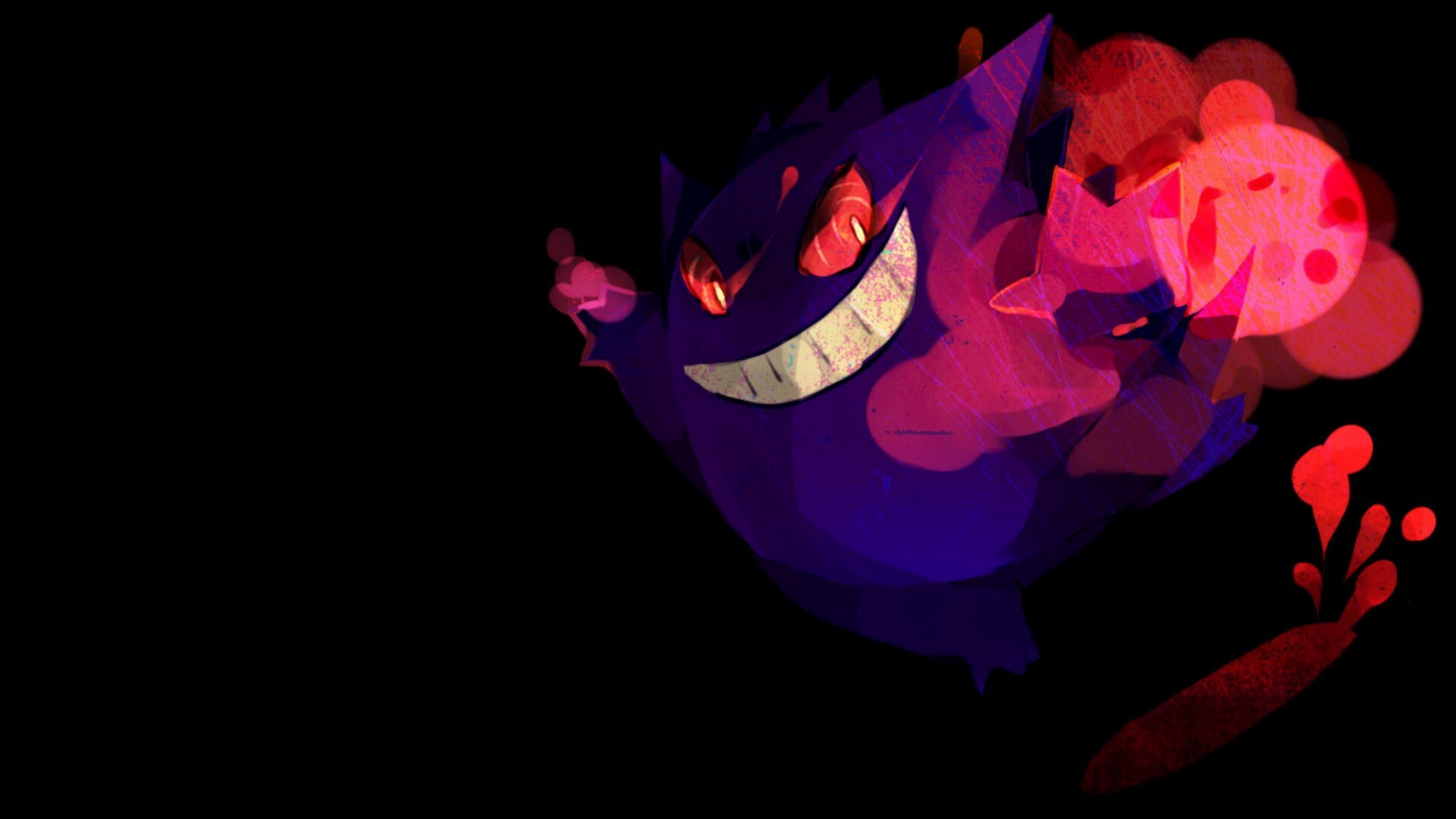 Ghost Pokemon: Gengar, sinking into another dimension to wait for a chance to attack. 1920x1080 Full HD Background.