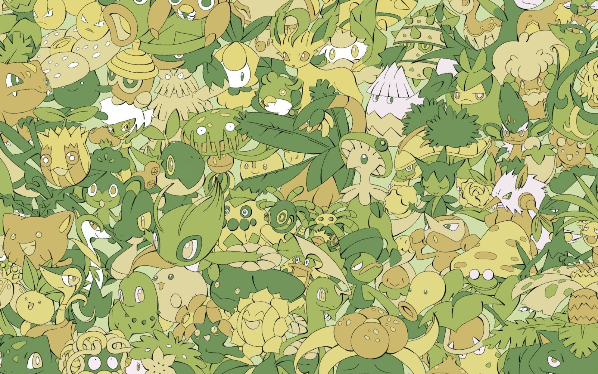 Grass (Pokemon): Celebi, Bulbasaur, Vileplume, Bellsprout, Sunflora, Leafeon, Servine, Pansage, Venusaur. 1920x1200 HD Wallpaper.