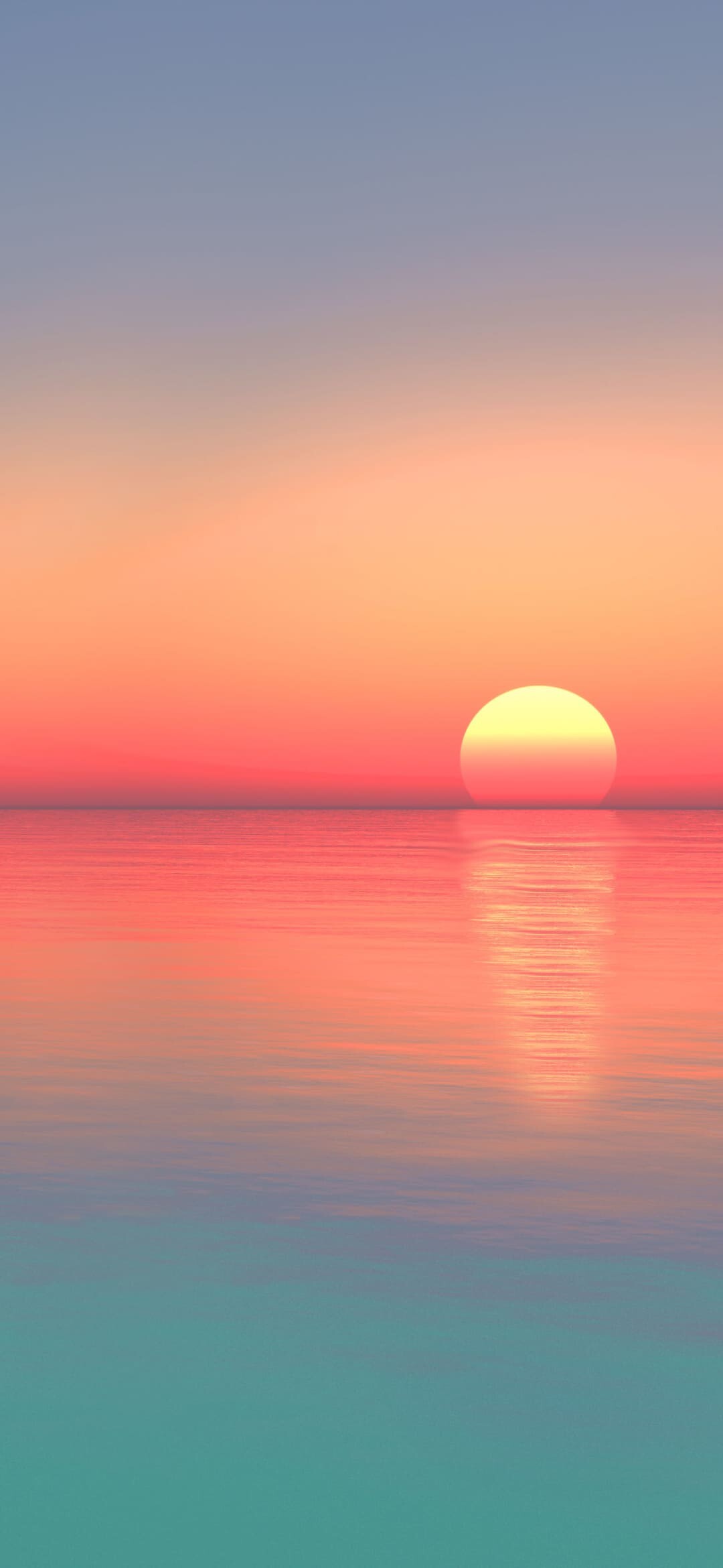 Sunset: The sun is low on the horizon, Celestial object, Orange-reddish color skies. 1080x2340 HD Background.