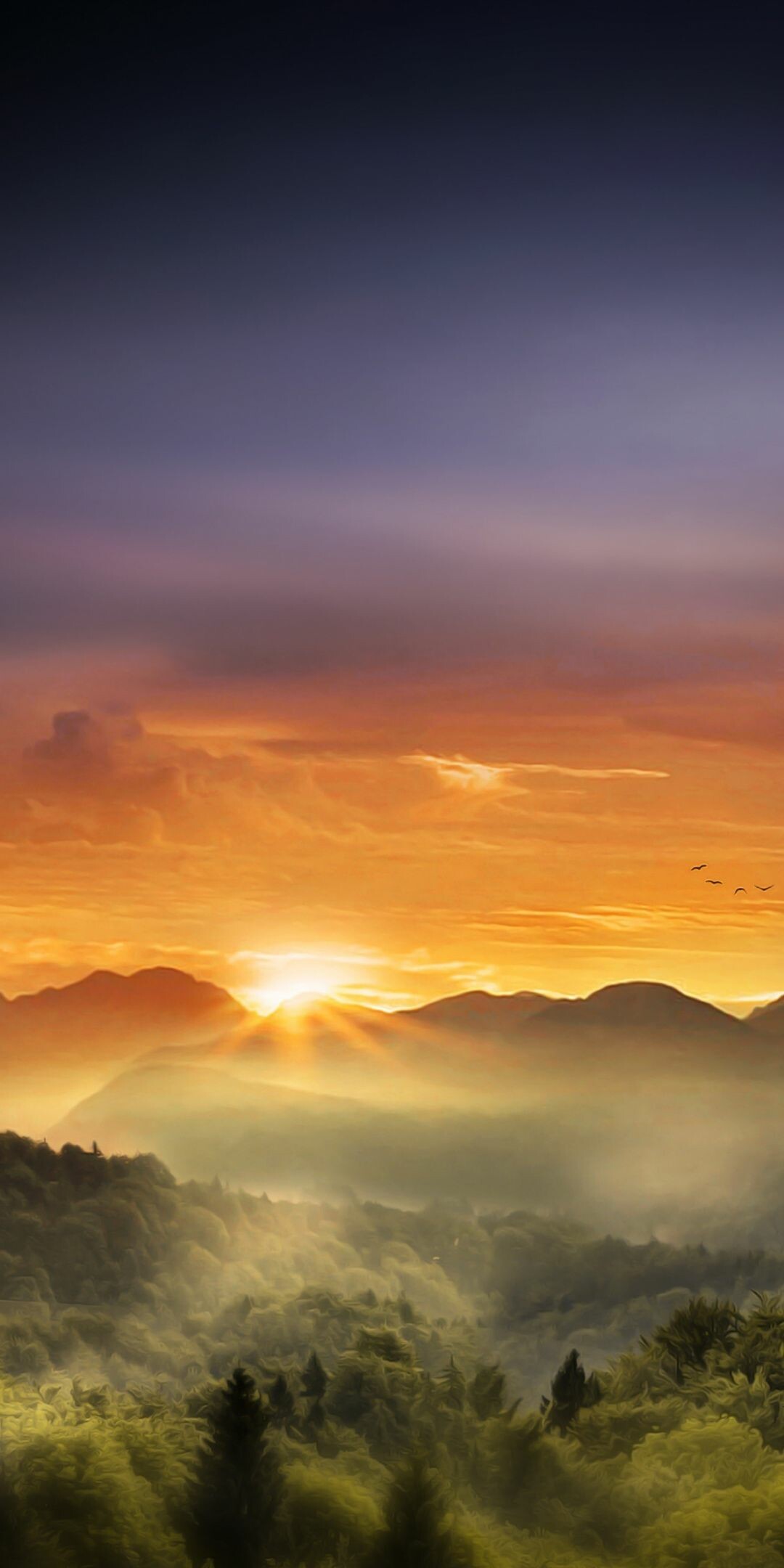 Sunrise: Crack of dawn, The scattering of sunlight at the mountain peaks. 1080x2160 HD Wallpaper.