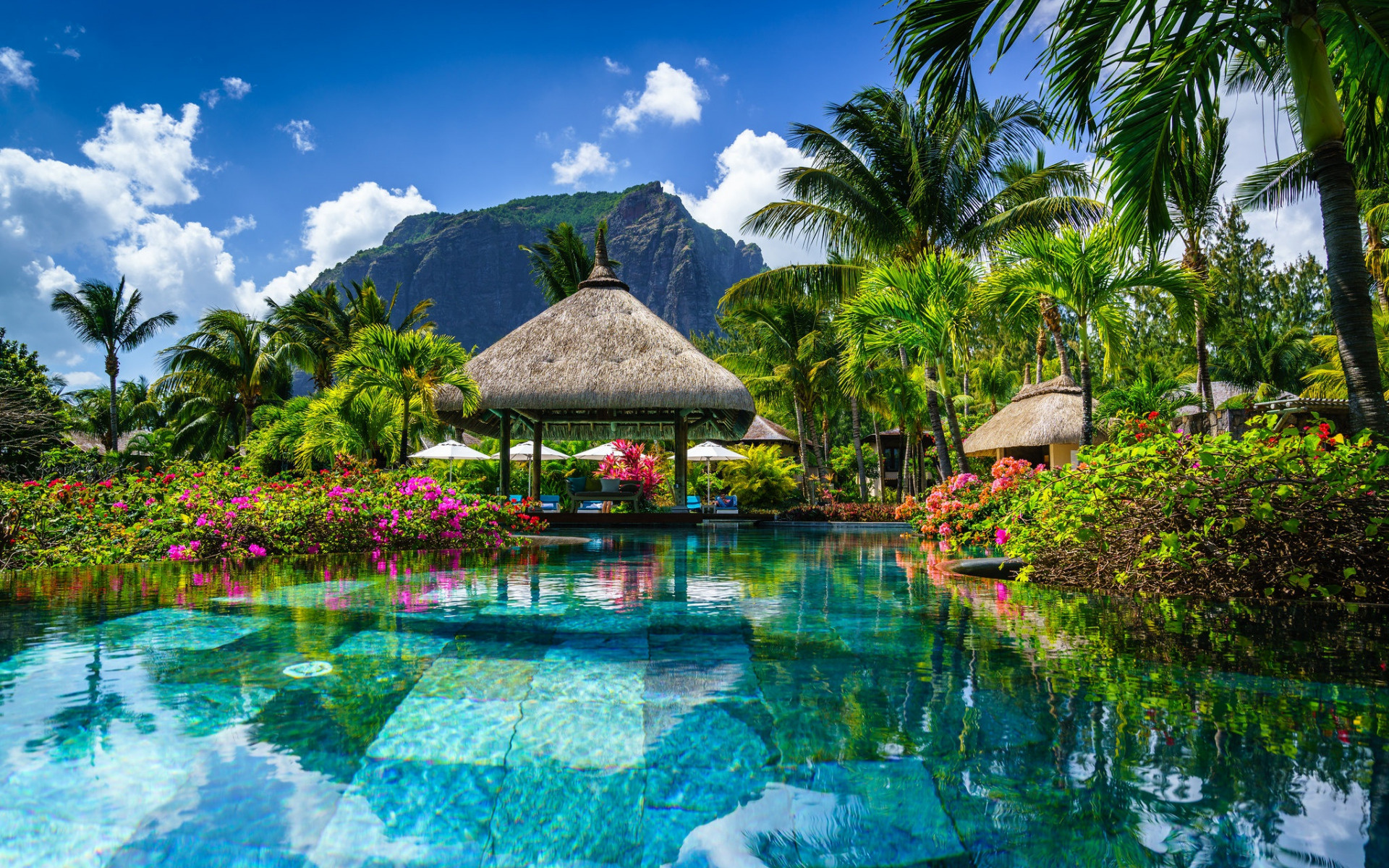Mauritius Island, Mountain landscapes, Luxury hotels, Palm tree paradise, 1920x1200 HD Desktop