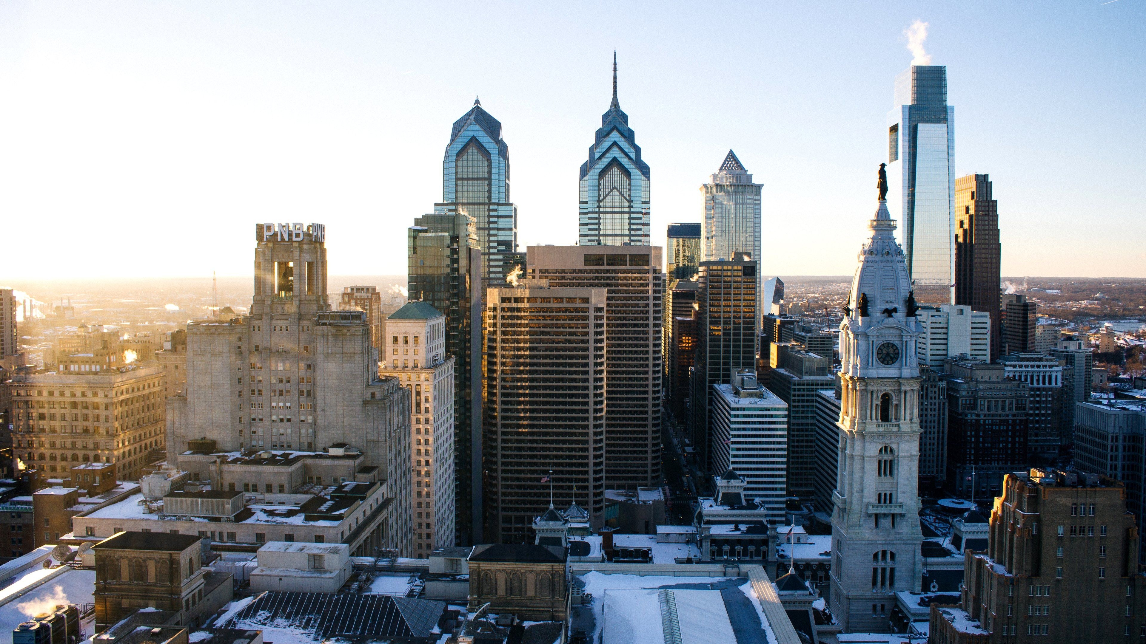 Philly skyline, City lights, Urban landscapes, Philadelphia Pennsylvania, 3840x2160 4K Desktop
