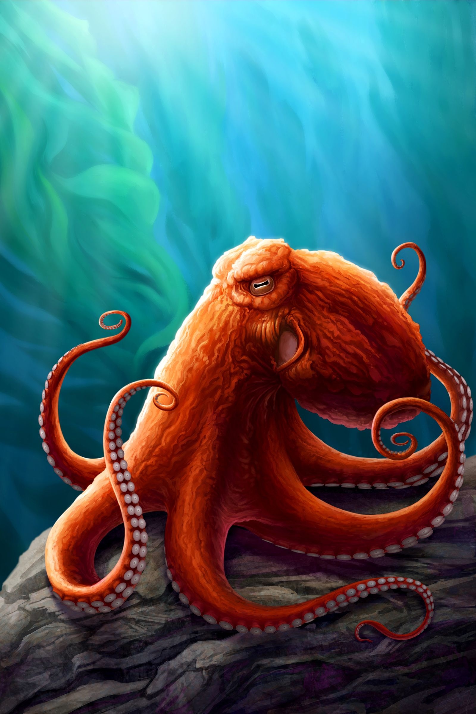 Under the sea, Painted octopus, Gigantic Pacific octopus, Adrian Golisano's artistic vision, 1600x2400 HD Phone