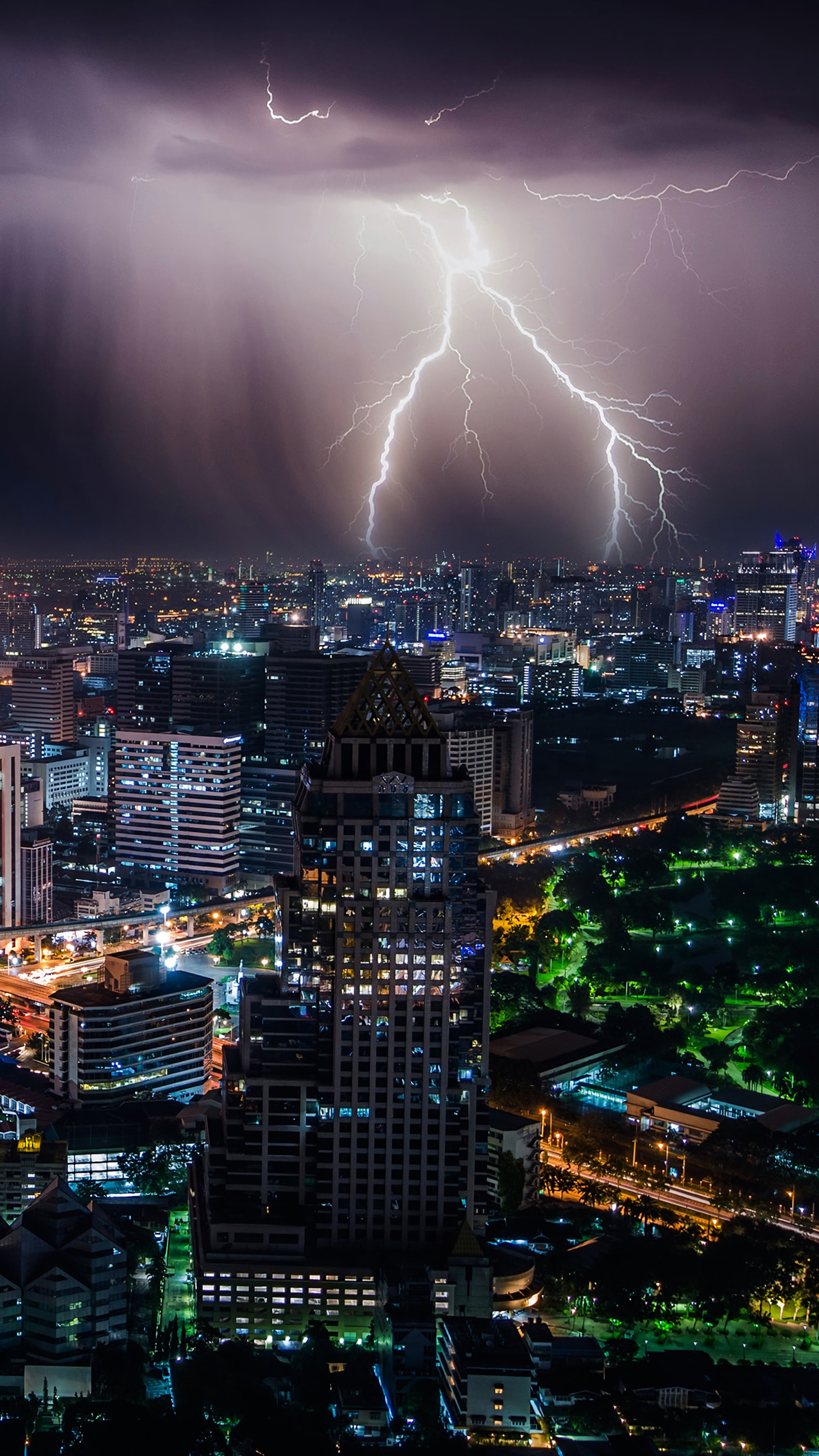 Bangkok Skyline, Travels, Lightning storm, Sony Xperia, 2160x3840 4K Handy