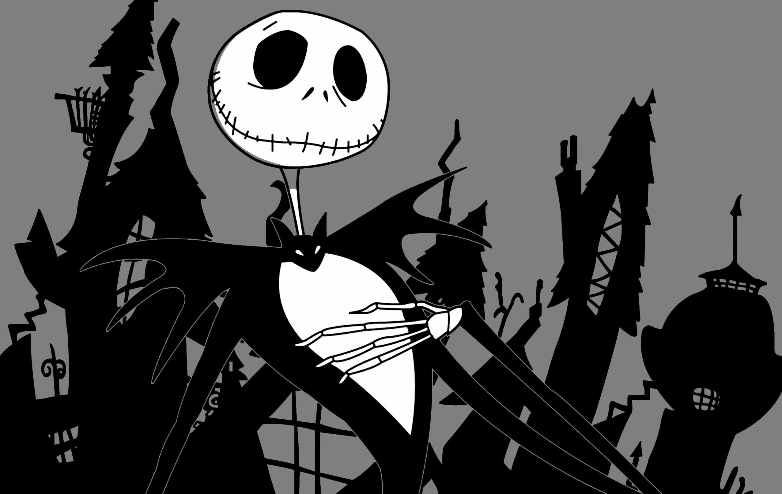 The Nightmare Before Christmas: Jack Skellington, The Pumpkin King, Black and white. 2560x1620 HD Wallpaper.