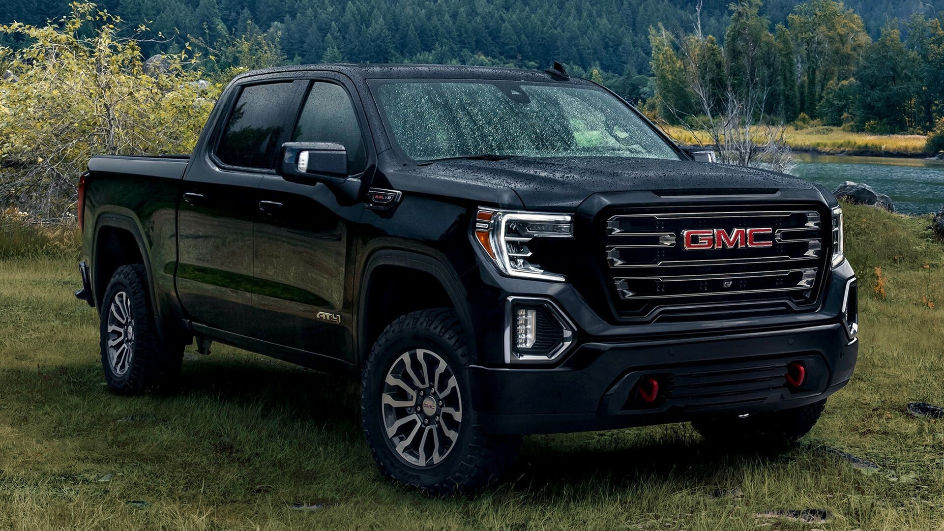 GMC: 2019 Sierra AT4, The power under the hood, A specific off-road chassis. 1920x1080 Full HD Background.