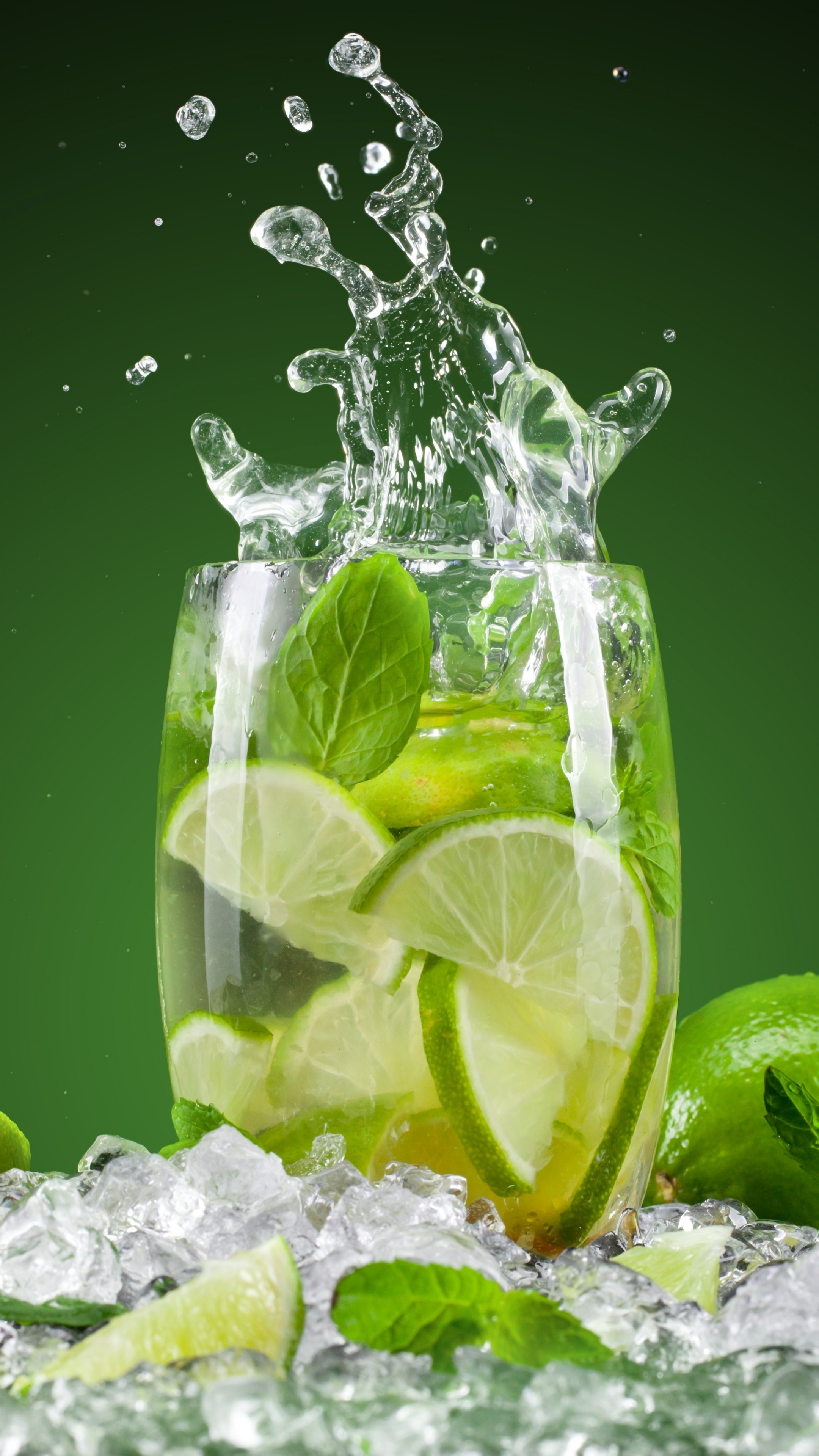 Lemonade: Cocktails, Lime, Mint, Water, Ice cubes, Drinkware. 2160x3840 4K Wallpaper.