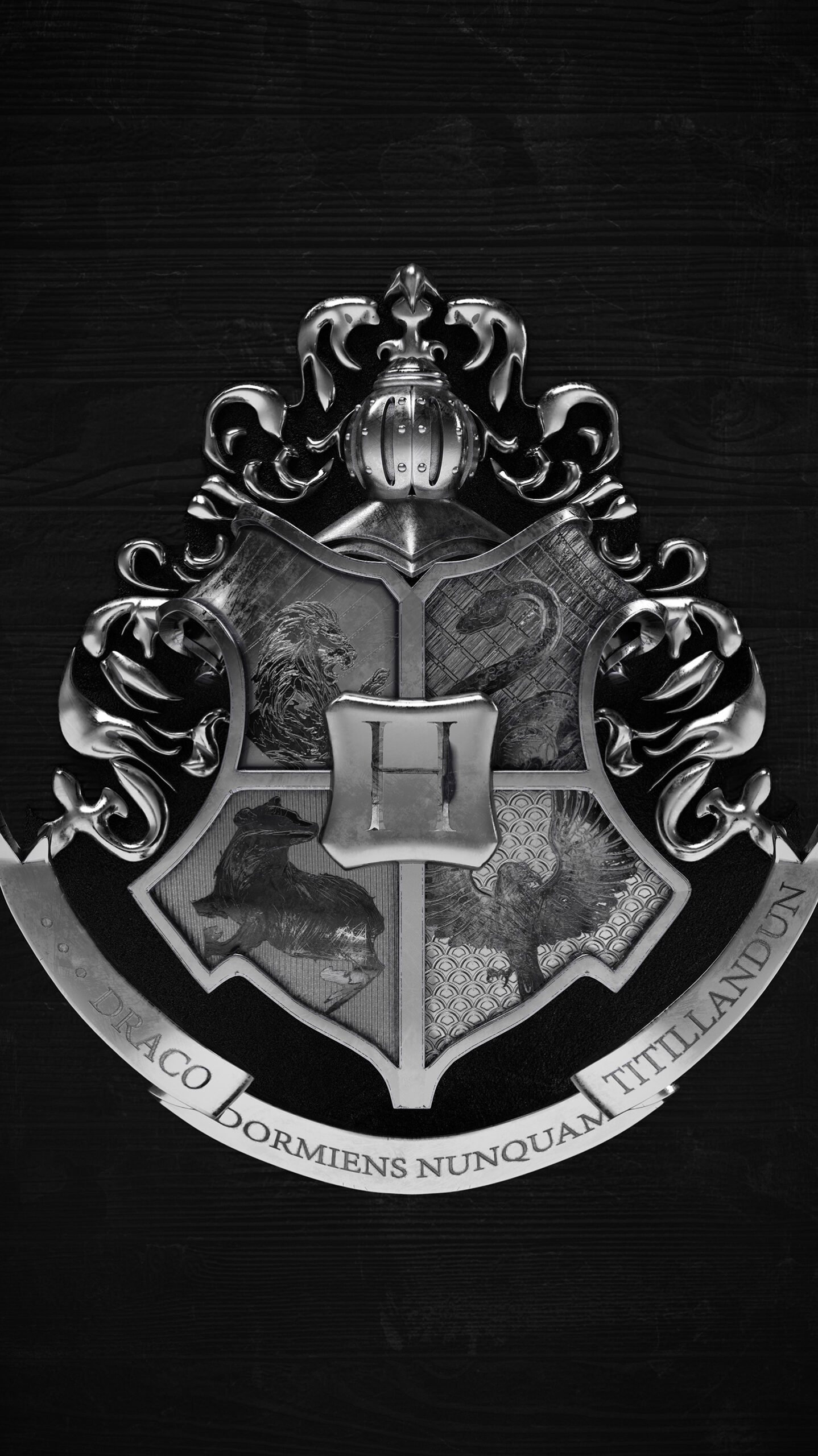 Monochrome, Hogwarts Wappen Wallpaper, 1440x2560 HD Handy