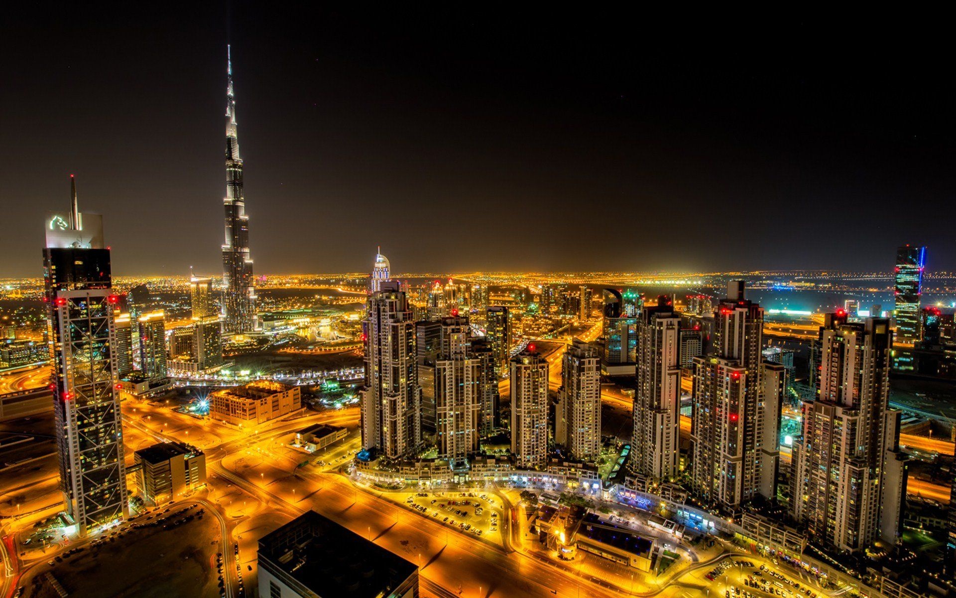 Dubai Skyline, Night view, Middle East, High-rise buildings, 1920x1200 HD Desktop
