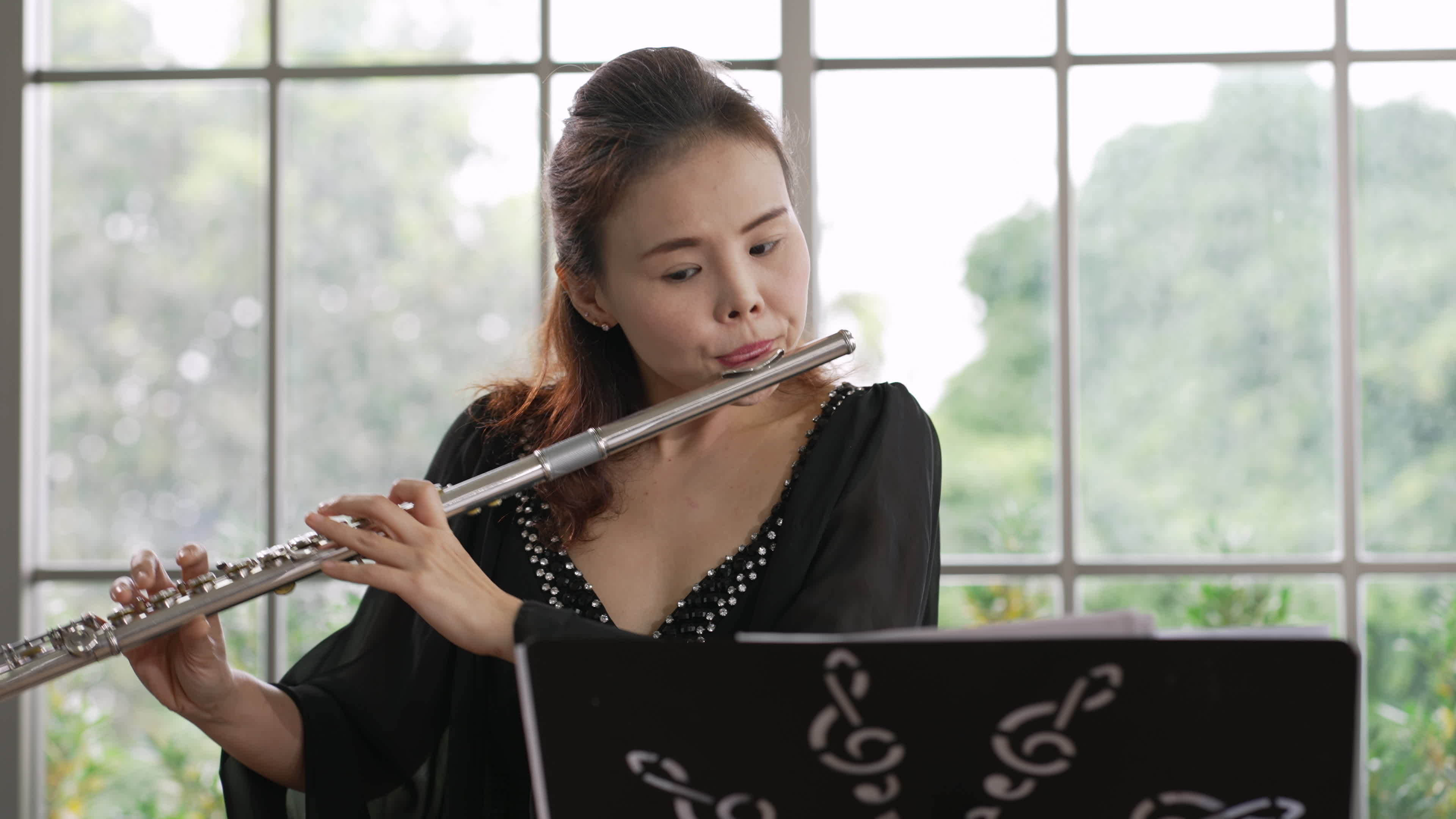 Flute: Musician, A musical wind instrument in which the wind is directed against a sharp edge. 3840x2160 4K Wallpaper.