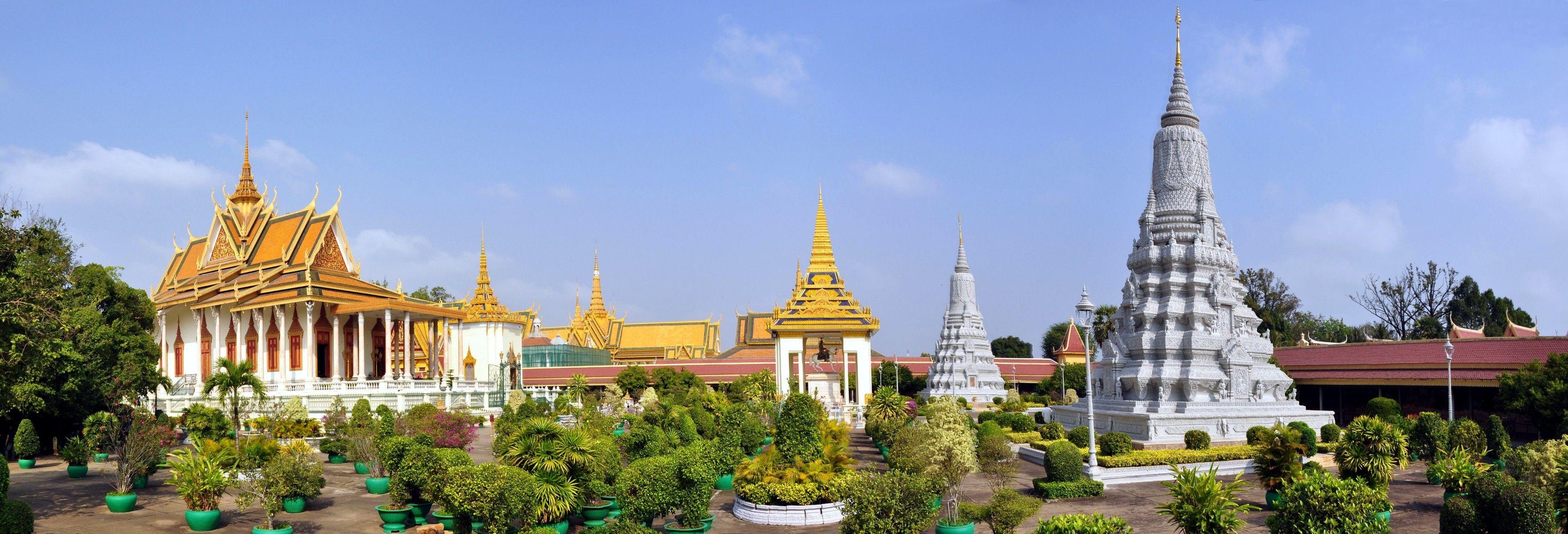 Phnom Penh travels, Beautiful Cambodian city, Cultural landmarks, Vibrant street life, 3530x1200 Dual Screen Desktop