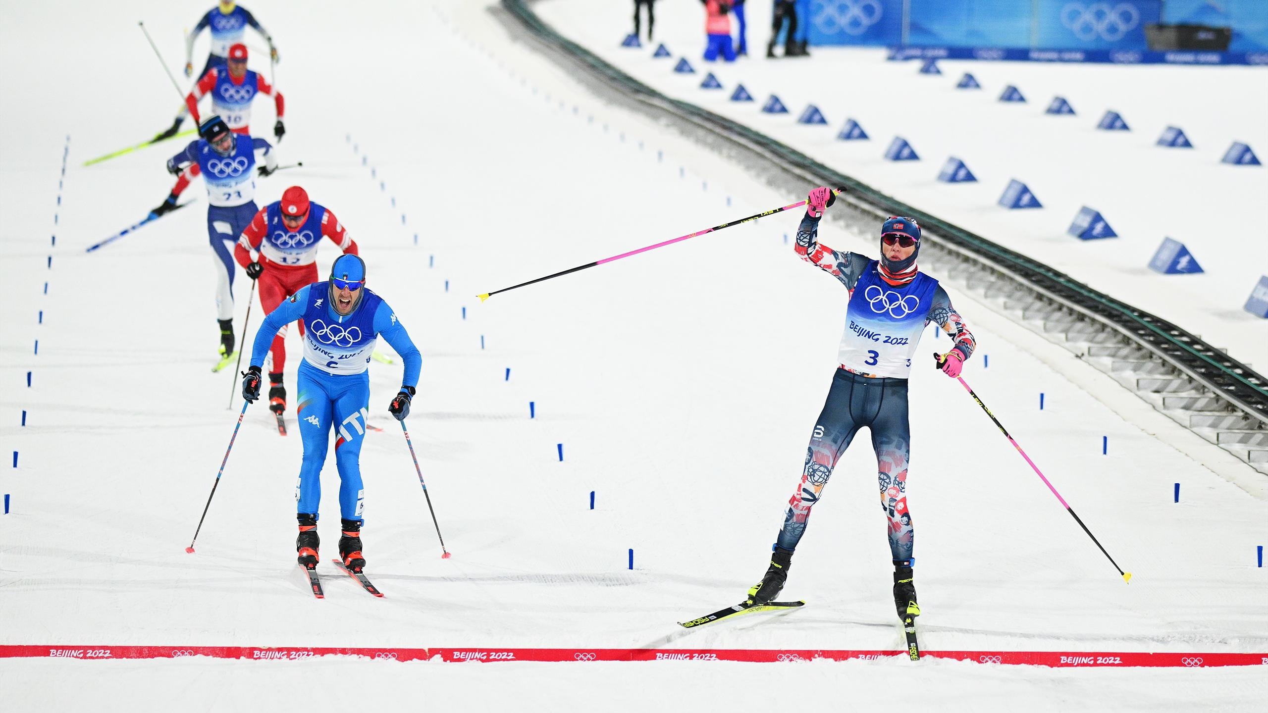 Johannes Hoesflot Klaebo, Olympic sprint title, Winter Olympics 2022, Federico Pellegrino, 2560x1440 HD Desktop
