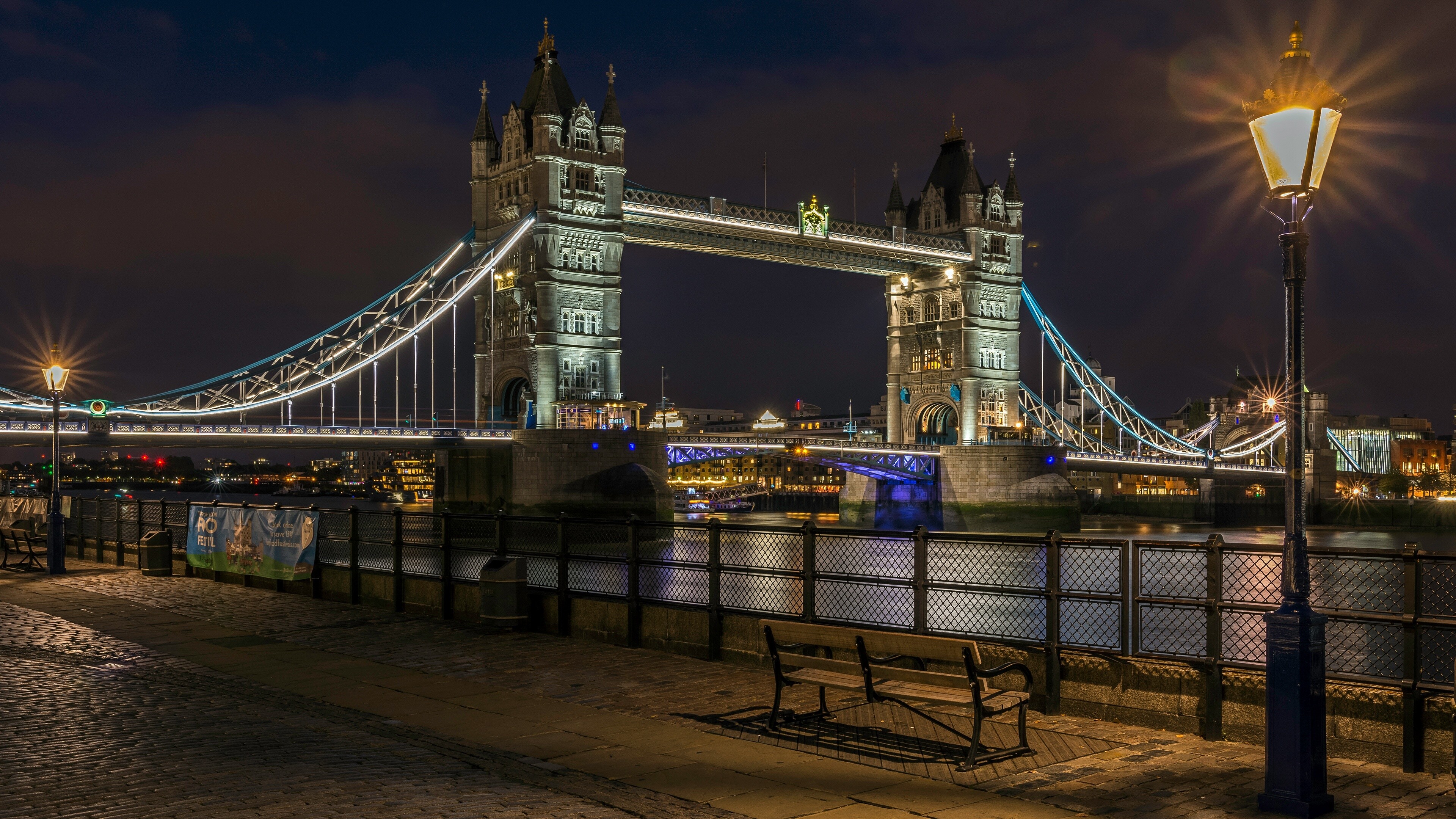 Tower Bridge: Glass Floors, Neo-Gothic style design, Solid steel frame structure. 3840x2160 4K Wallpaper.